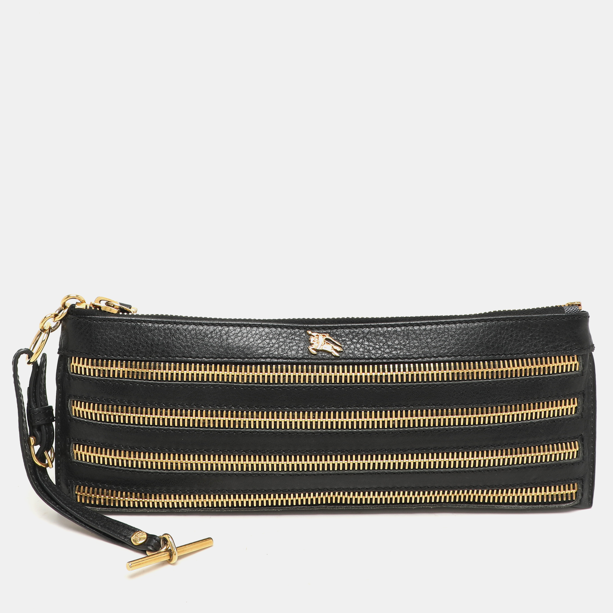 

Burberry Black Leather Zip Detail Wristlet Clutch