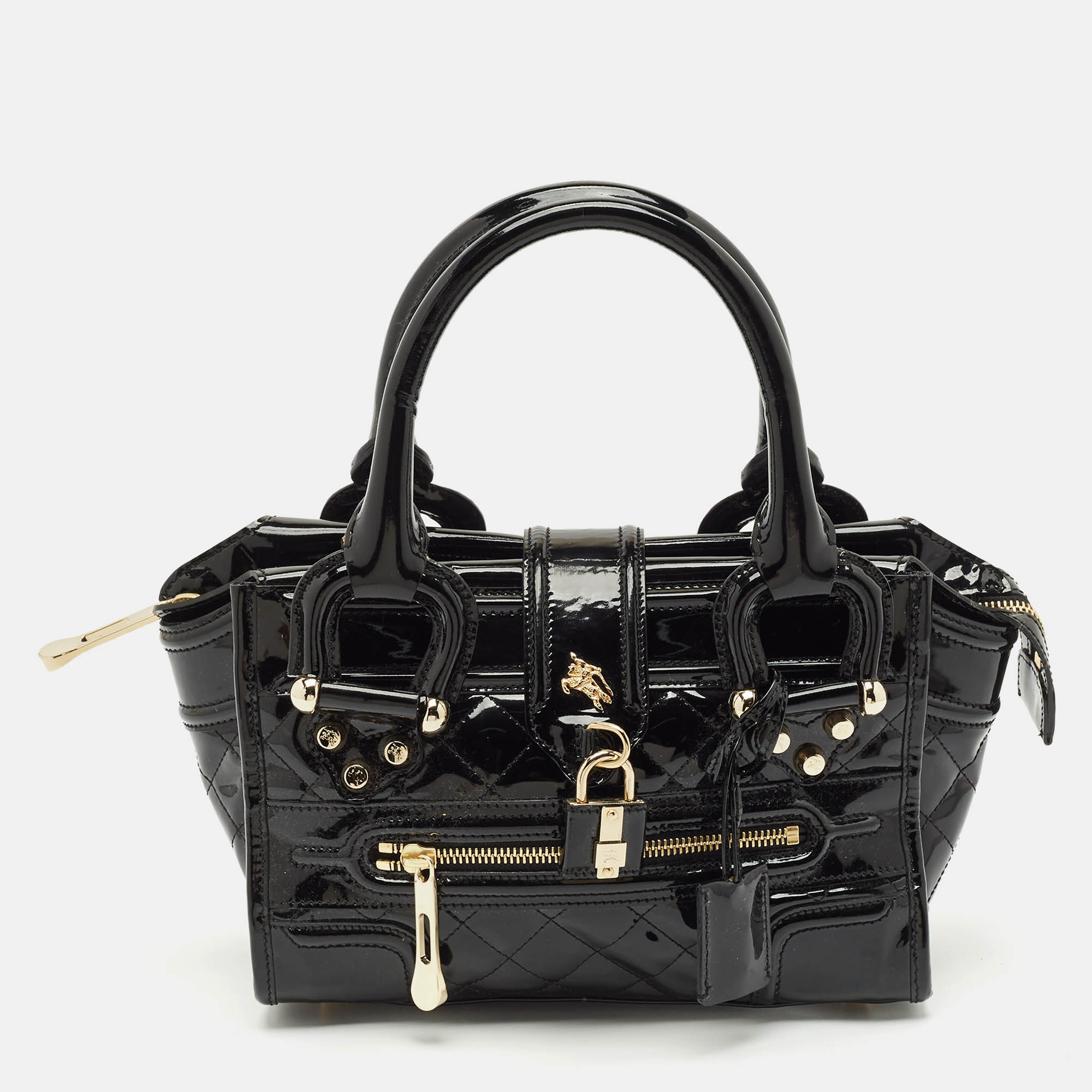 

Burberry Black Quilted Patent Leather Mini Manor Tote