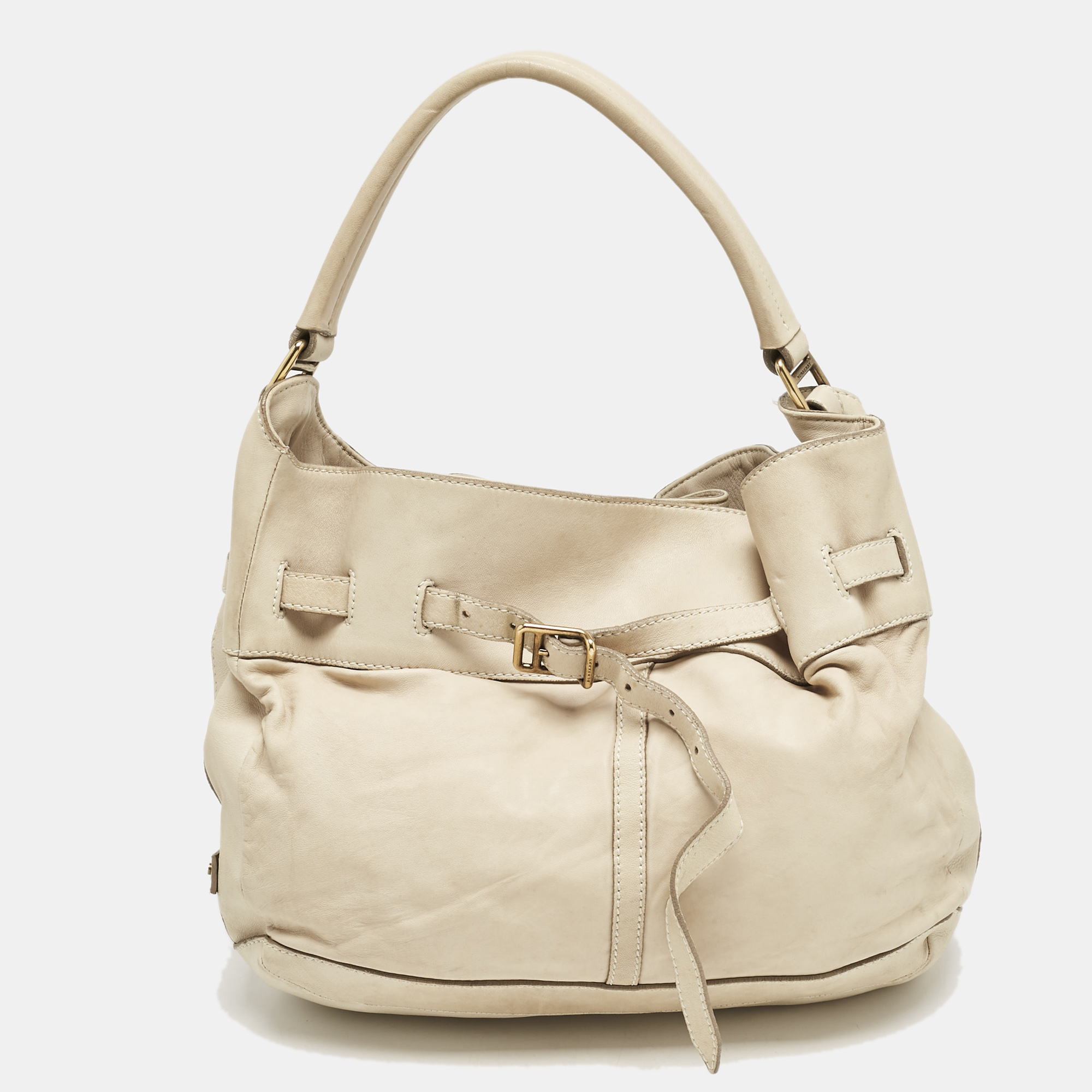 

Burberry Cream Leather Belted Hobo