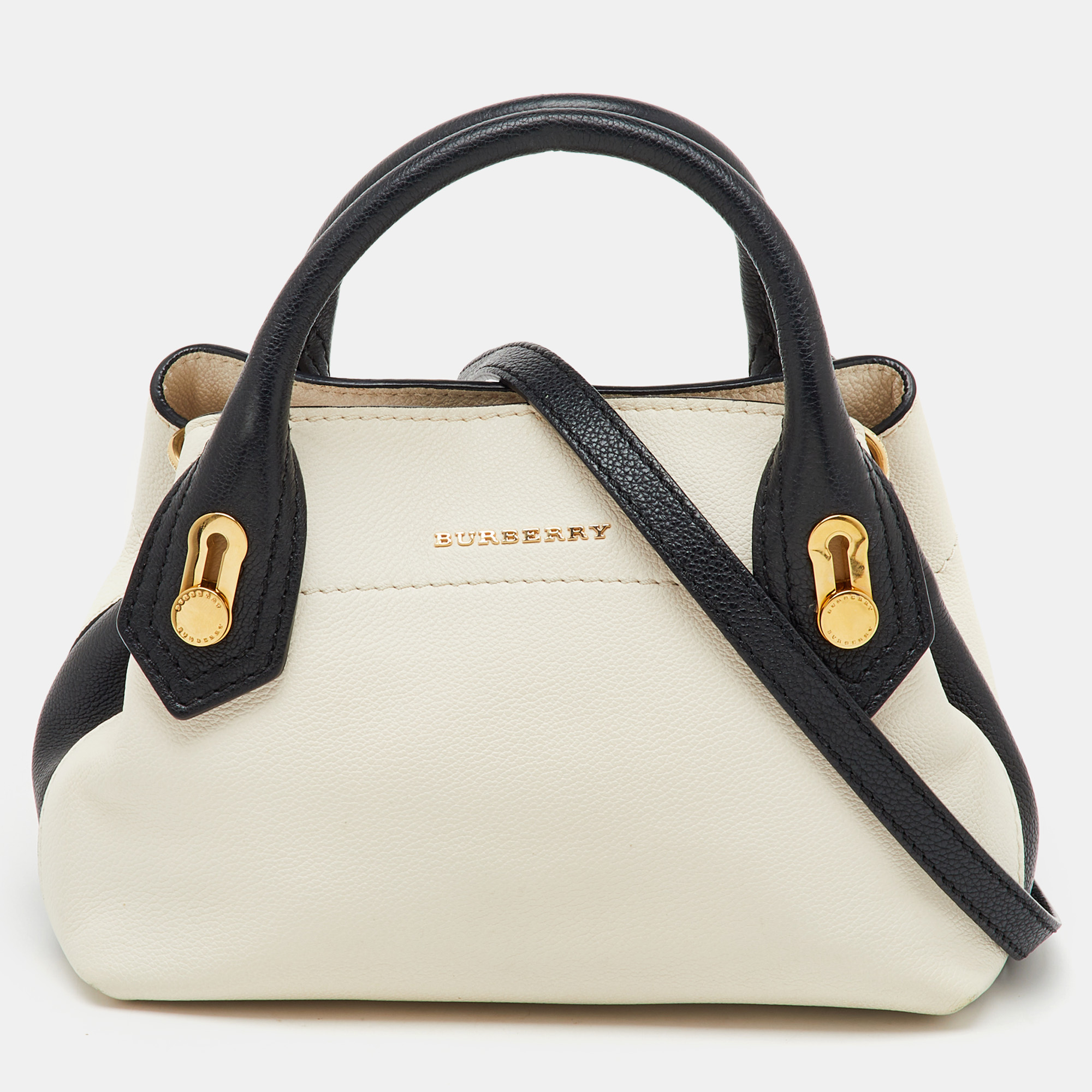 

Burberry OffWhite/Black Leather Milton Satchel, White