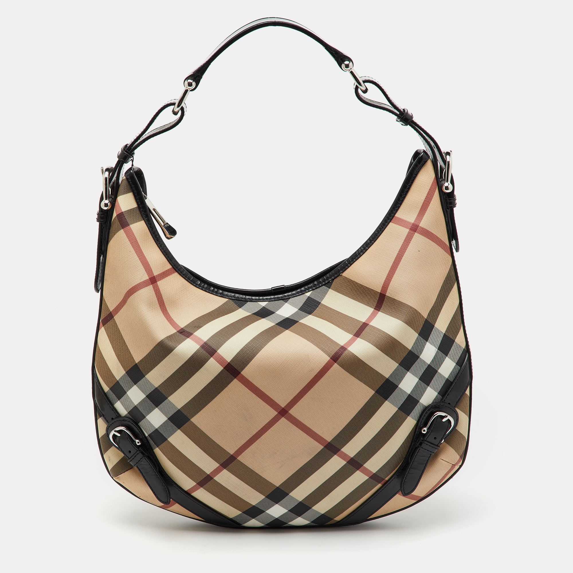 

Burberry Beige/Black Supernova Check PVC and Patent Leather Larkin Hobo