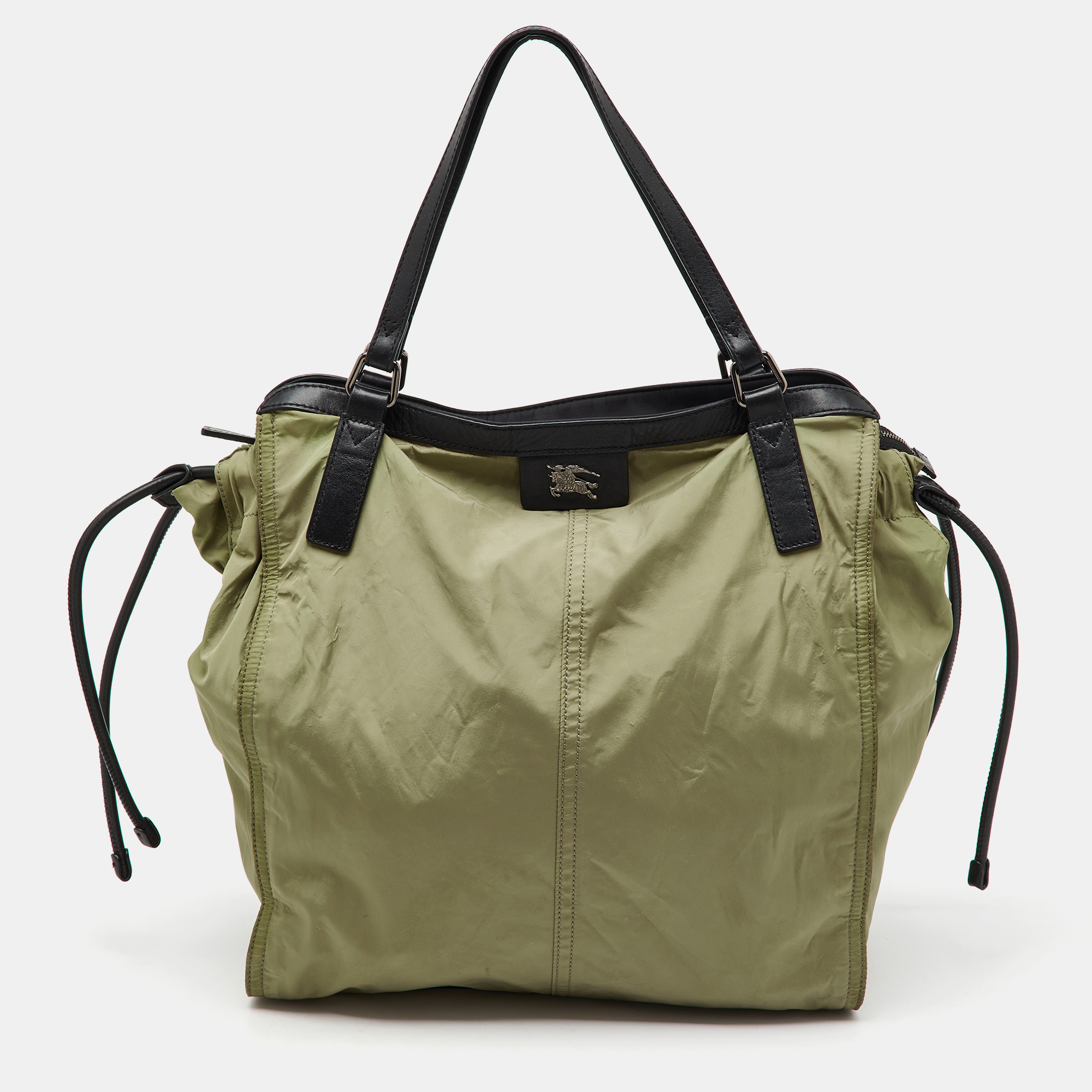 

Burberry Khaki Green/Black Nylon and Leather Buckleigh Tote