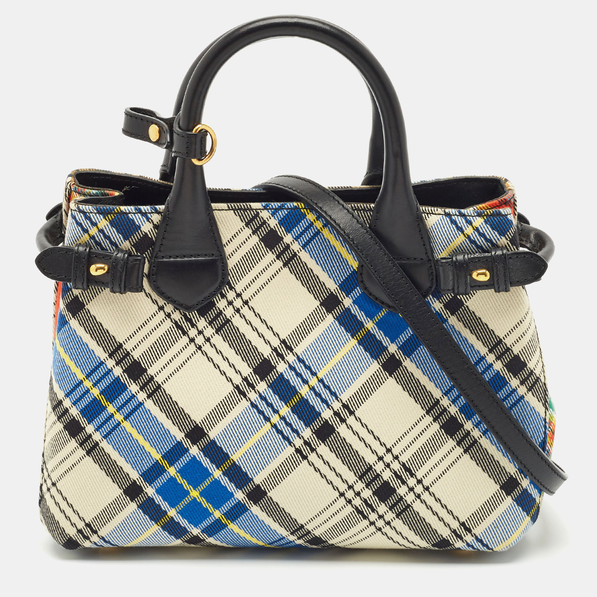 

Burberry Multicolor Tartan Mix Fabric and Leather  Banner Tote