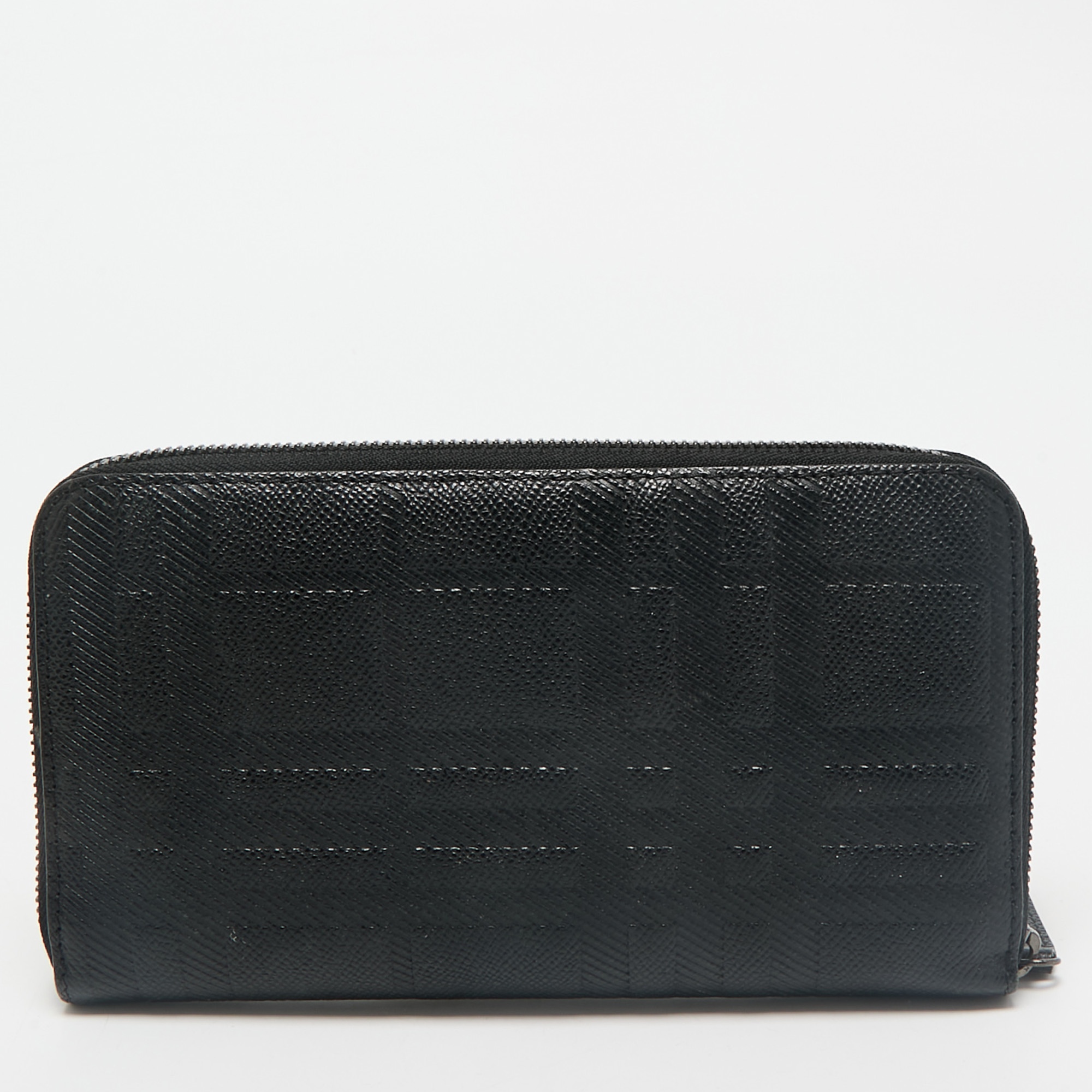 

Burberry Black Embossed Check Leather Zip Continental Wallet