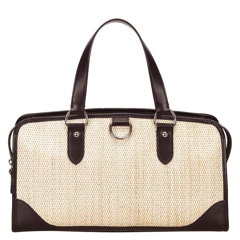 Burberry Bi Color Woven Straw/Leather Satchel Bag Burberry The Luxury Closet