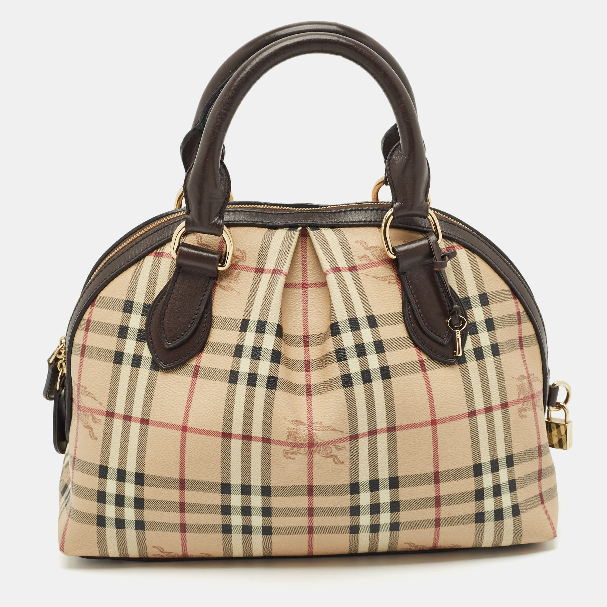 

Burberry Beige/Brown Haymarket Check PVC Thornley Satchel