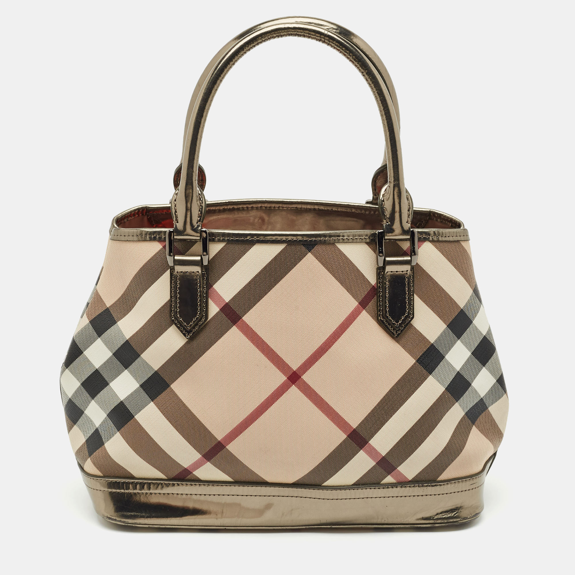

Burberry Metallic/Beige Nova Check PVC and Patent Leather Eden Tote