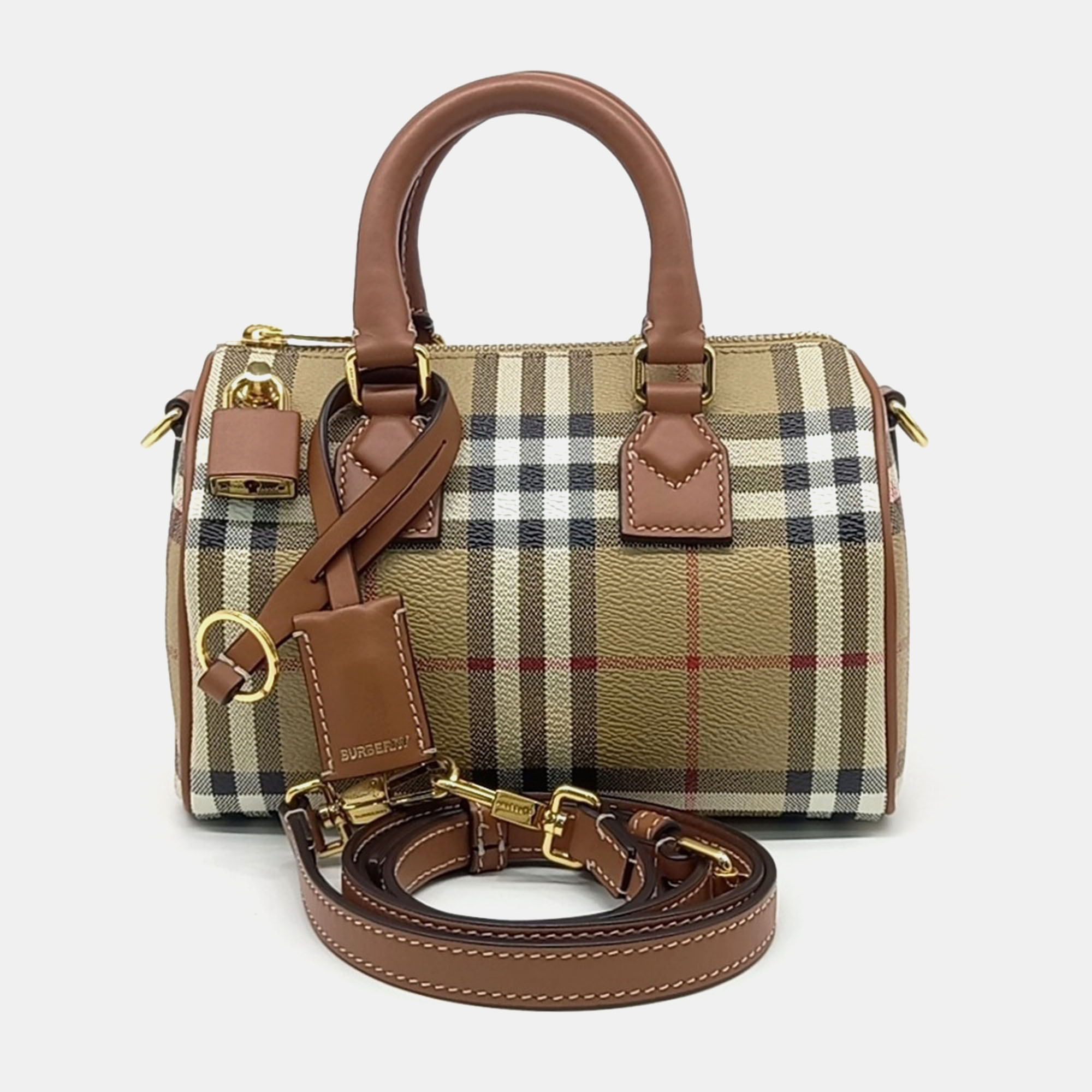 

Burberry Brown Leather Check Bowling Mini Bag