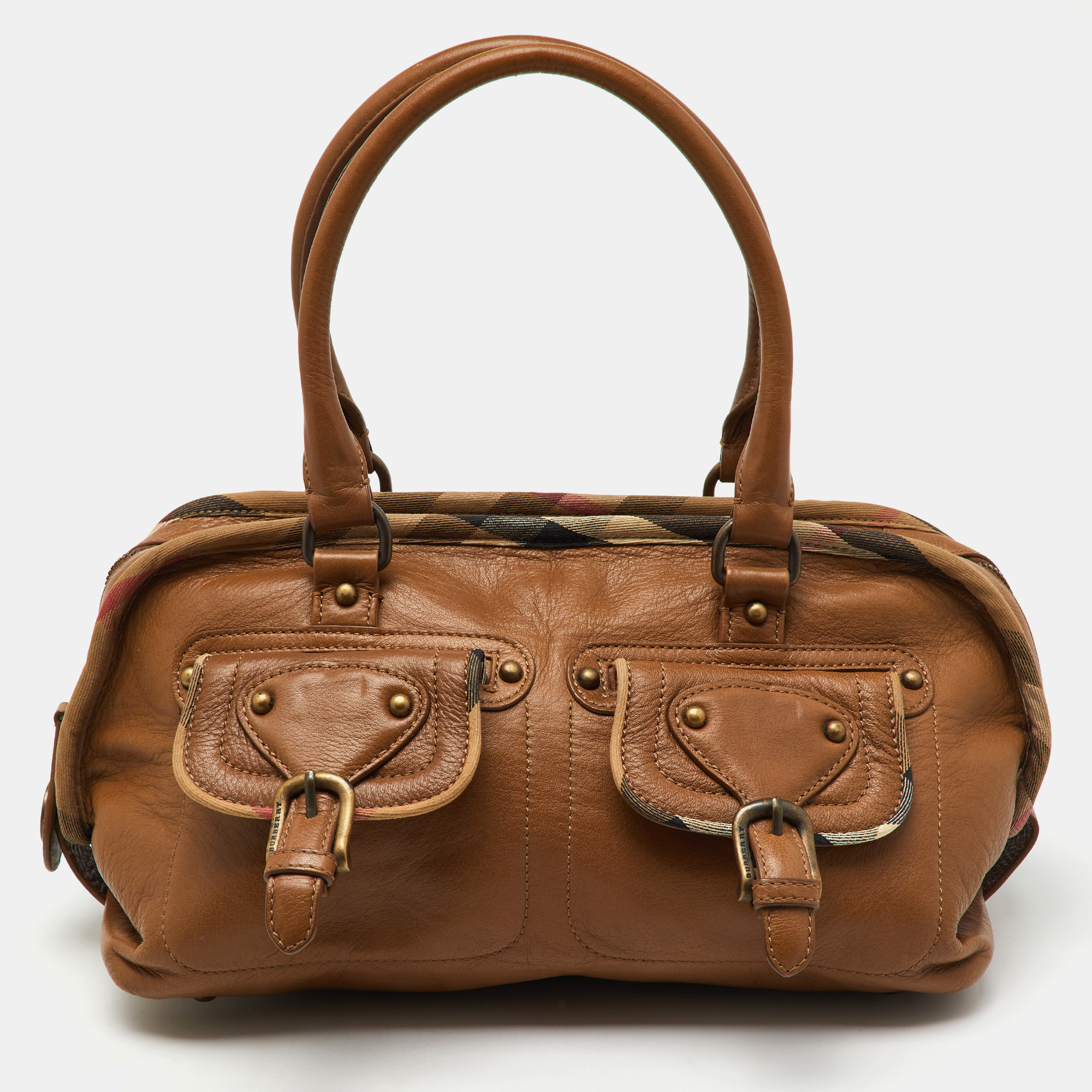 

Burberry Brown Leather Double Pocket Satchel