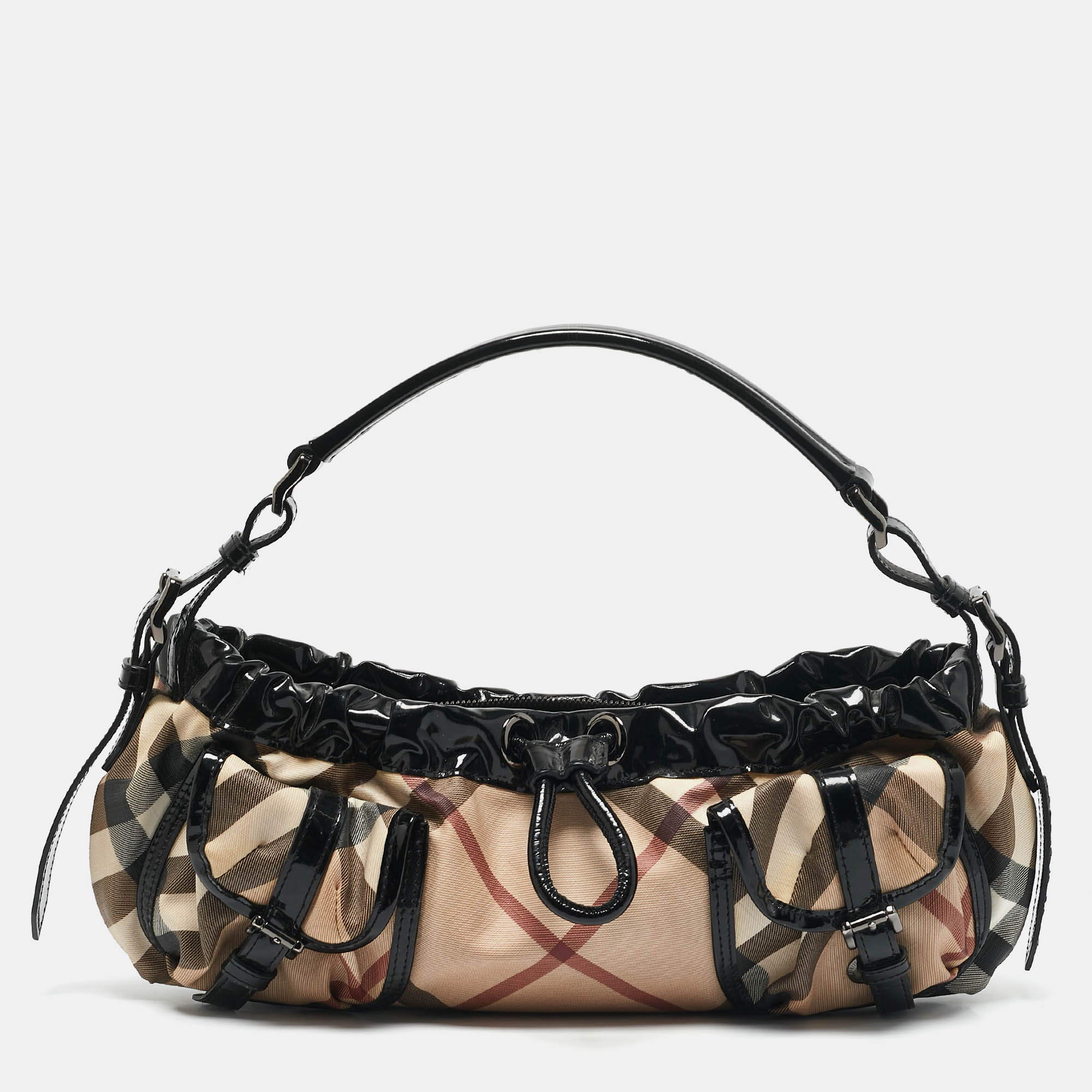 

Burberry Beige/Black Nova Check PVC and Patent Leather Front Pocket Bag