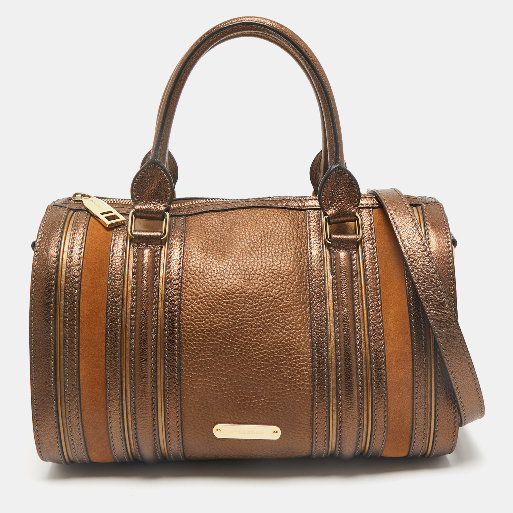 

Burberry Metallic Leather and Suede Alchester Bowler Bag