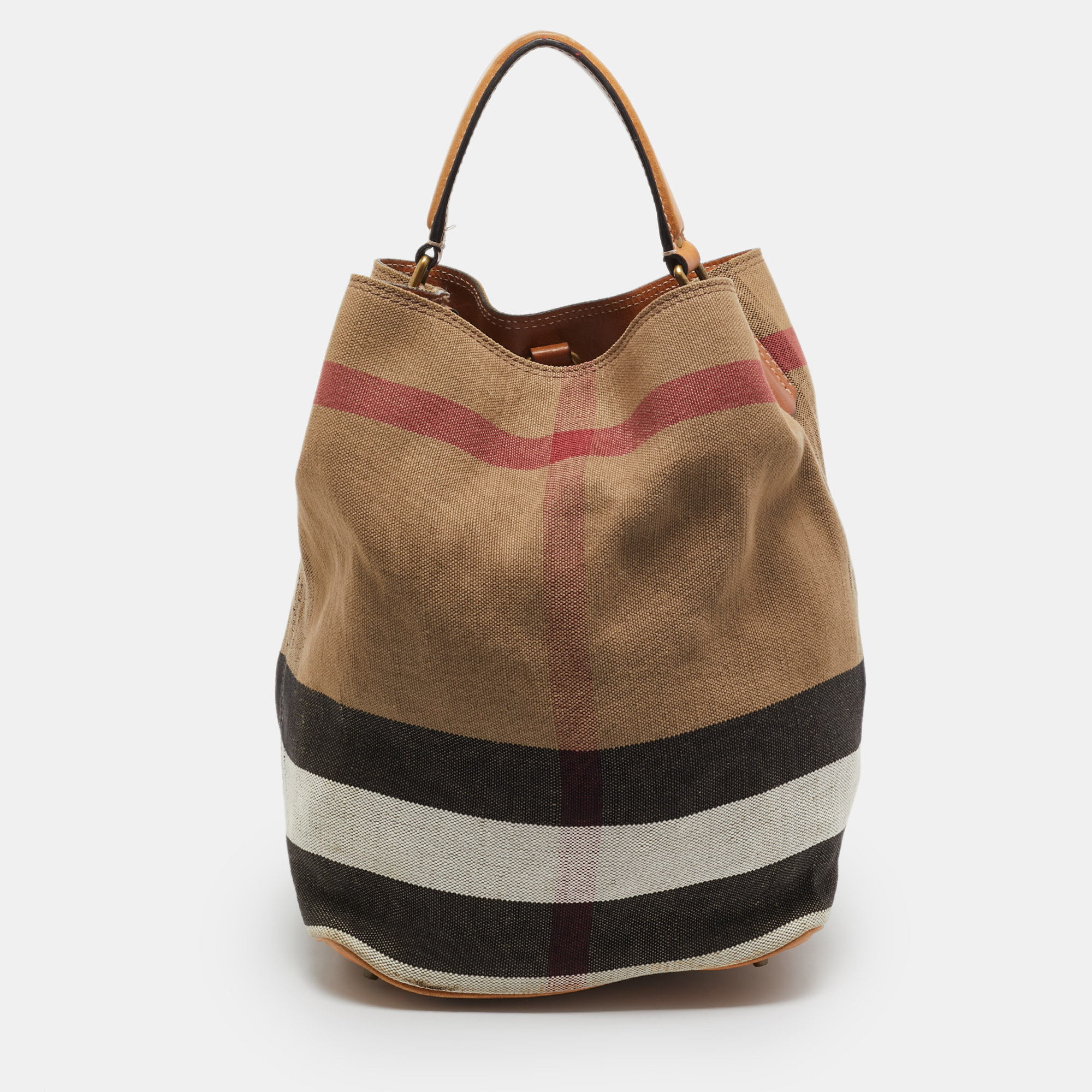 

Burberry Brown/Beige House Check Canvas Leather Susanna Bucket Bag