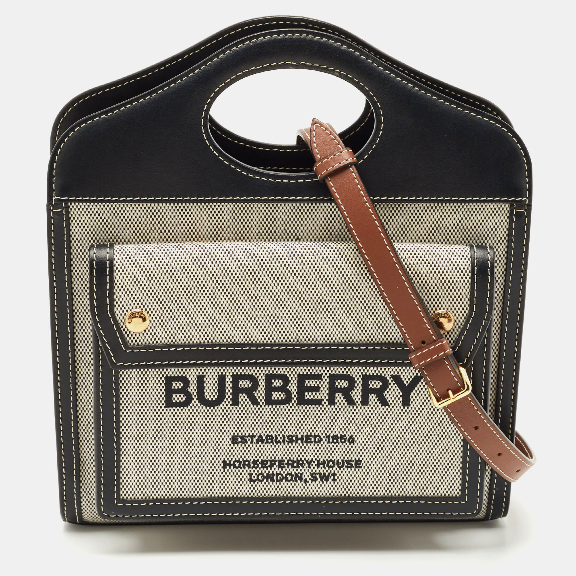 

Burberry Black/Grey Leather and Canvas Mini Pocket Tote