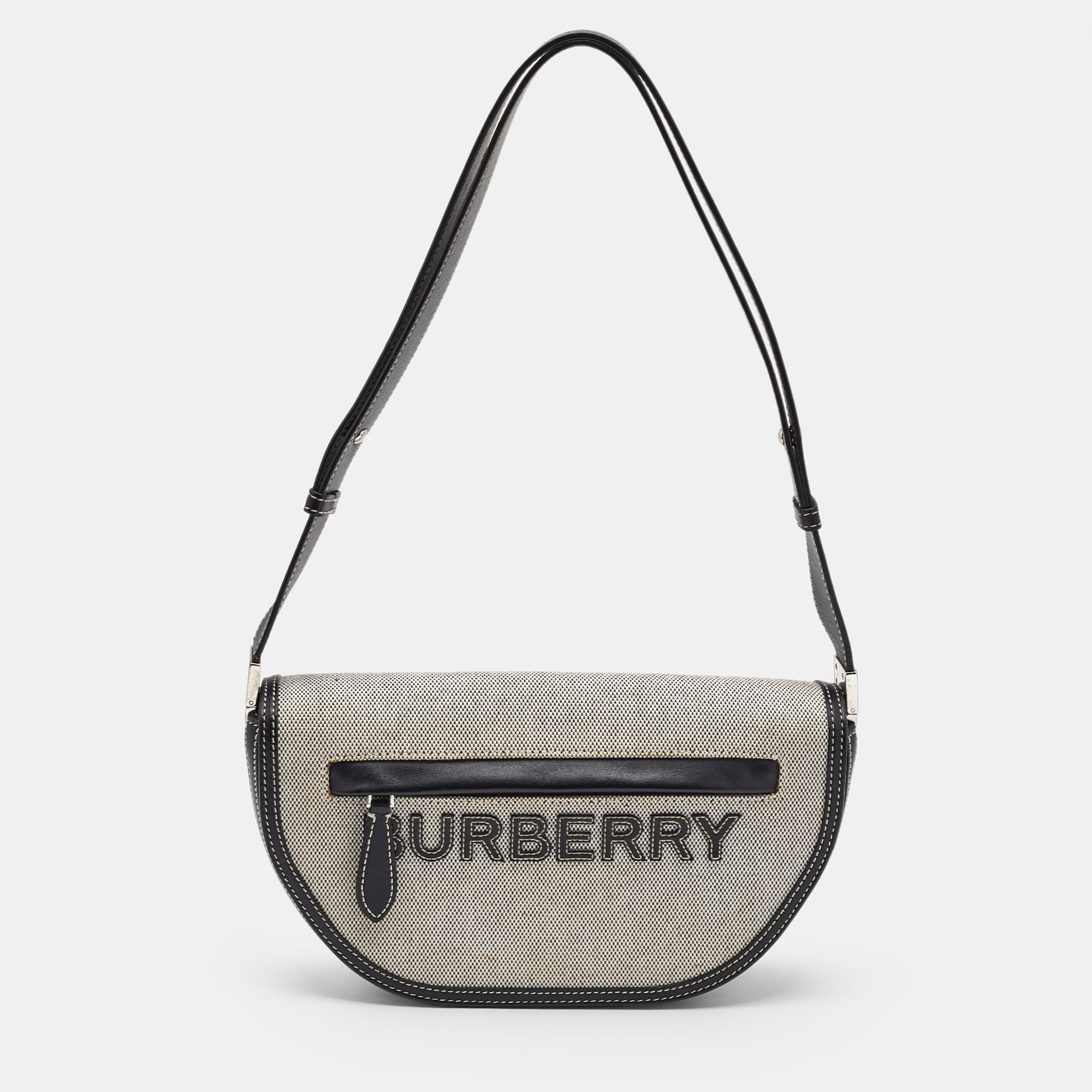 

Burberry Black/White Logo Canvas and Leather Small Olympia Shoulder Bag