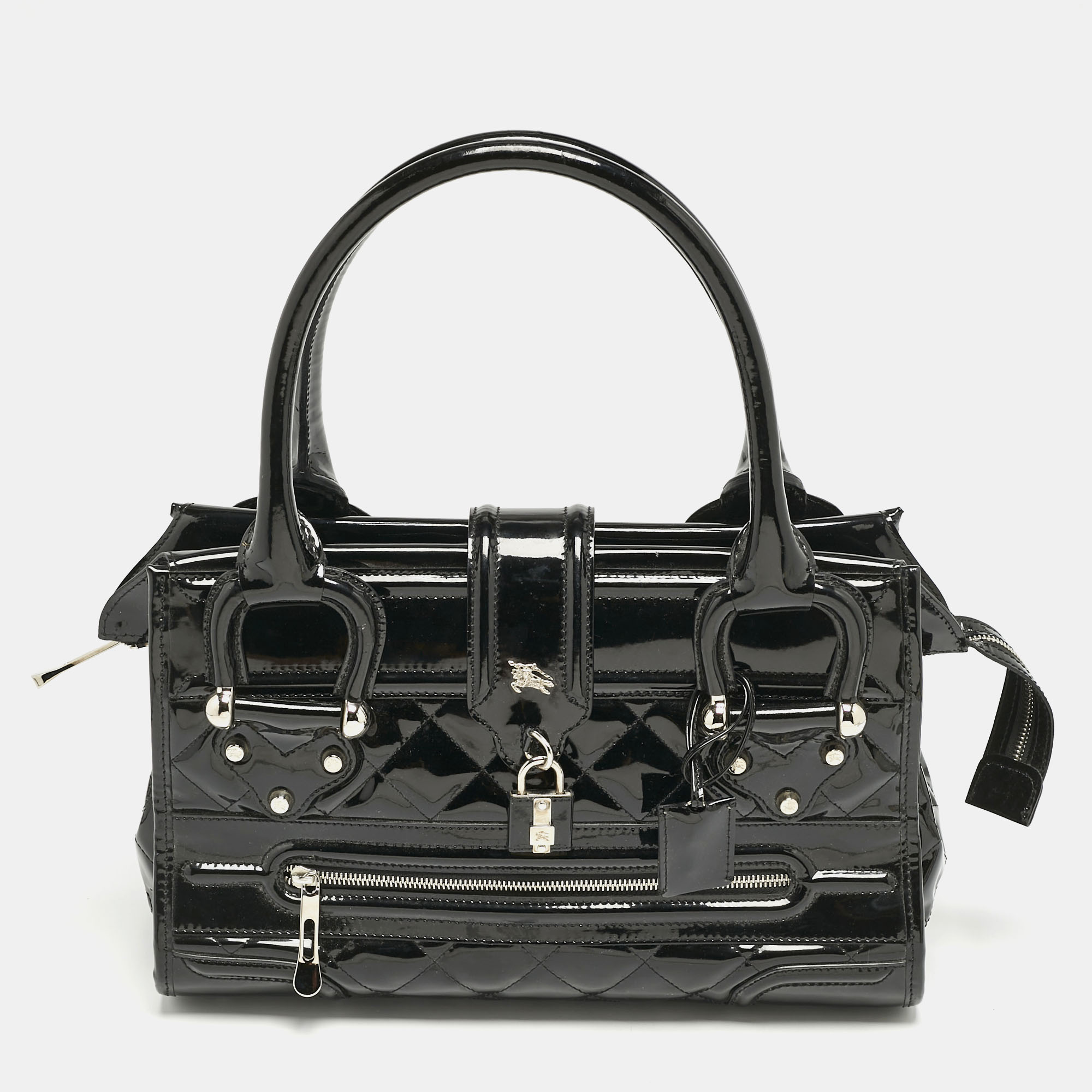

Burberry Black Quilted Patent Leather Manor Bag