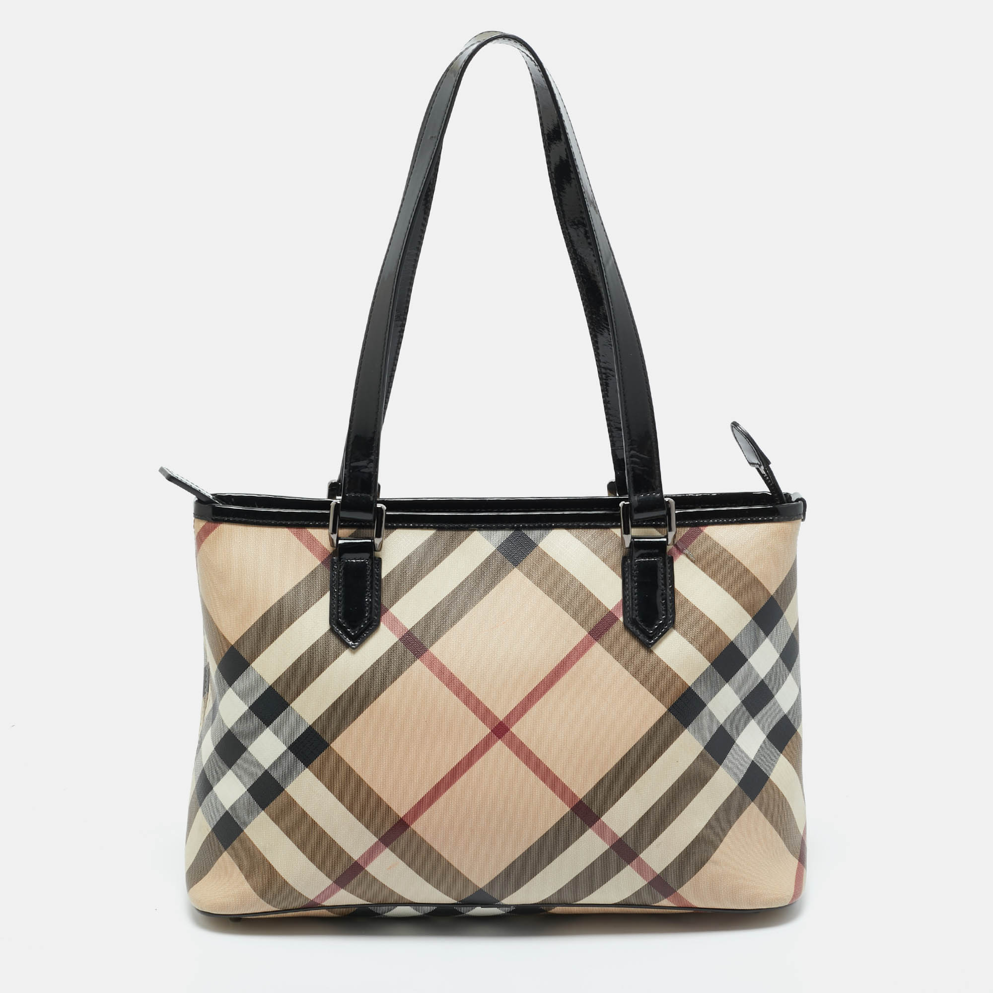 

Burberry Black/Beige Super Nova Check PVC and Patent Leather Regent Tote