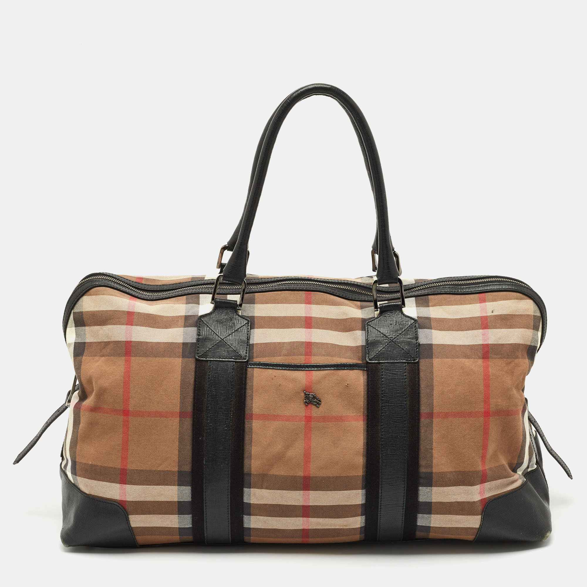 

Burberry Black/Beige House Check Canvas and Leather Duffel Bag