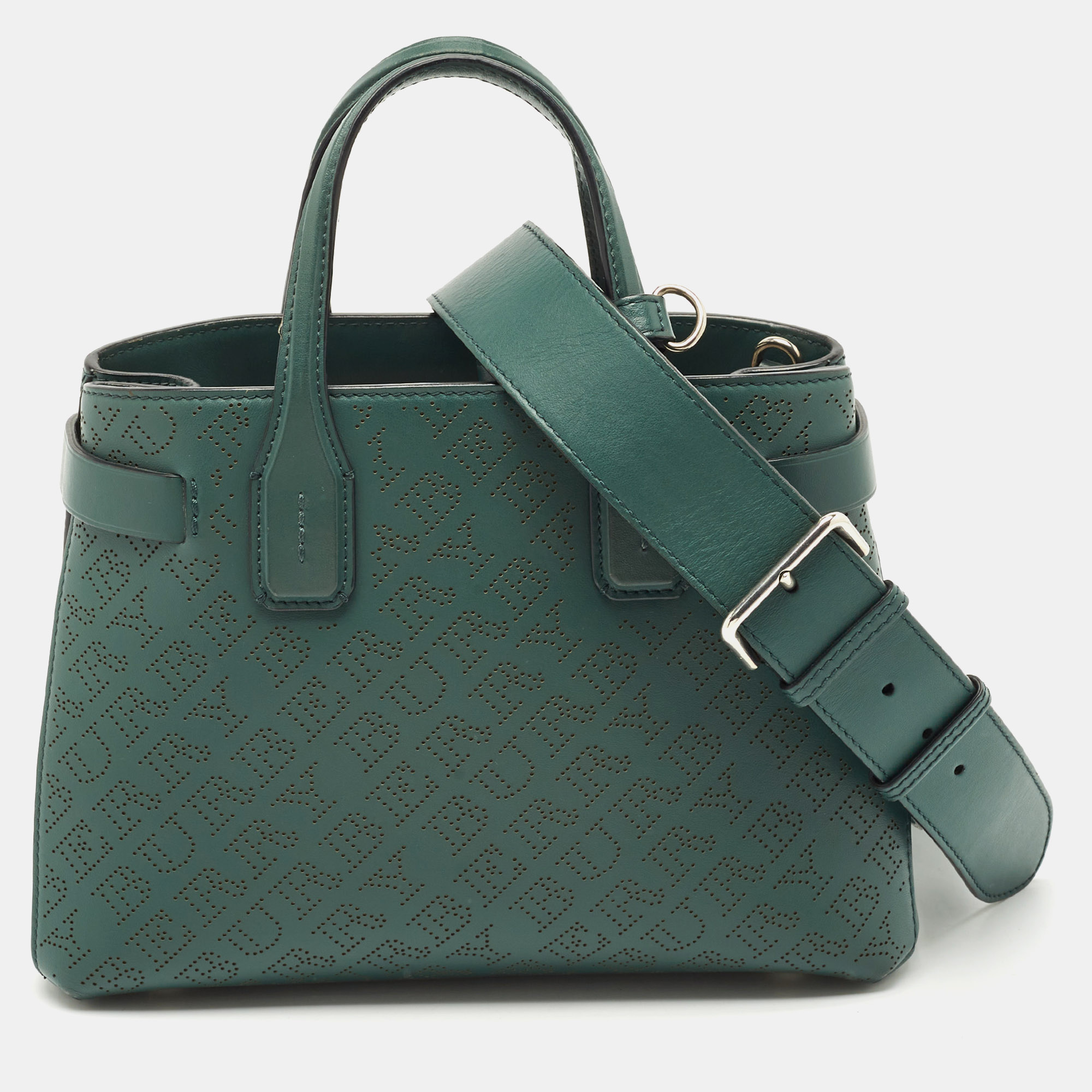 

Burberry Green Perforated Leather  Banner Tote
