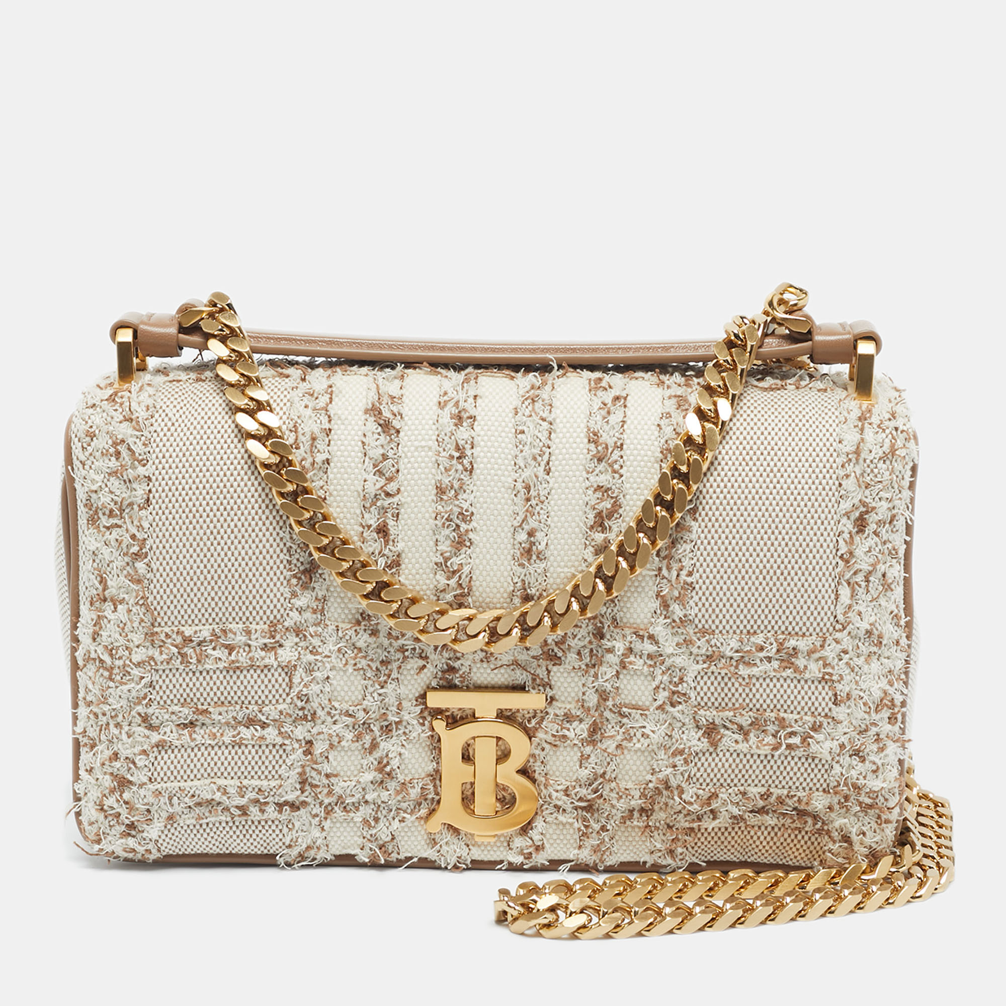 

Burberry Off White/Beige Canvas Needle Punch Check Small Lola Bag