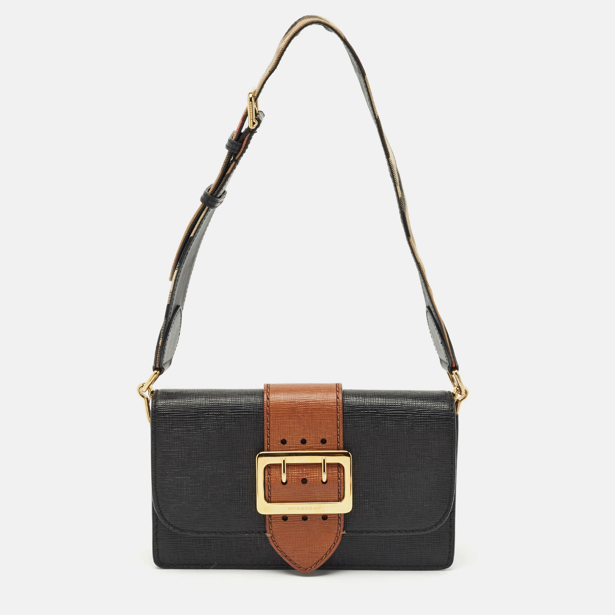 

Burberry Black/Brown Leather Madison Buckle Flap Crossbody Bag