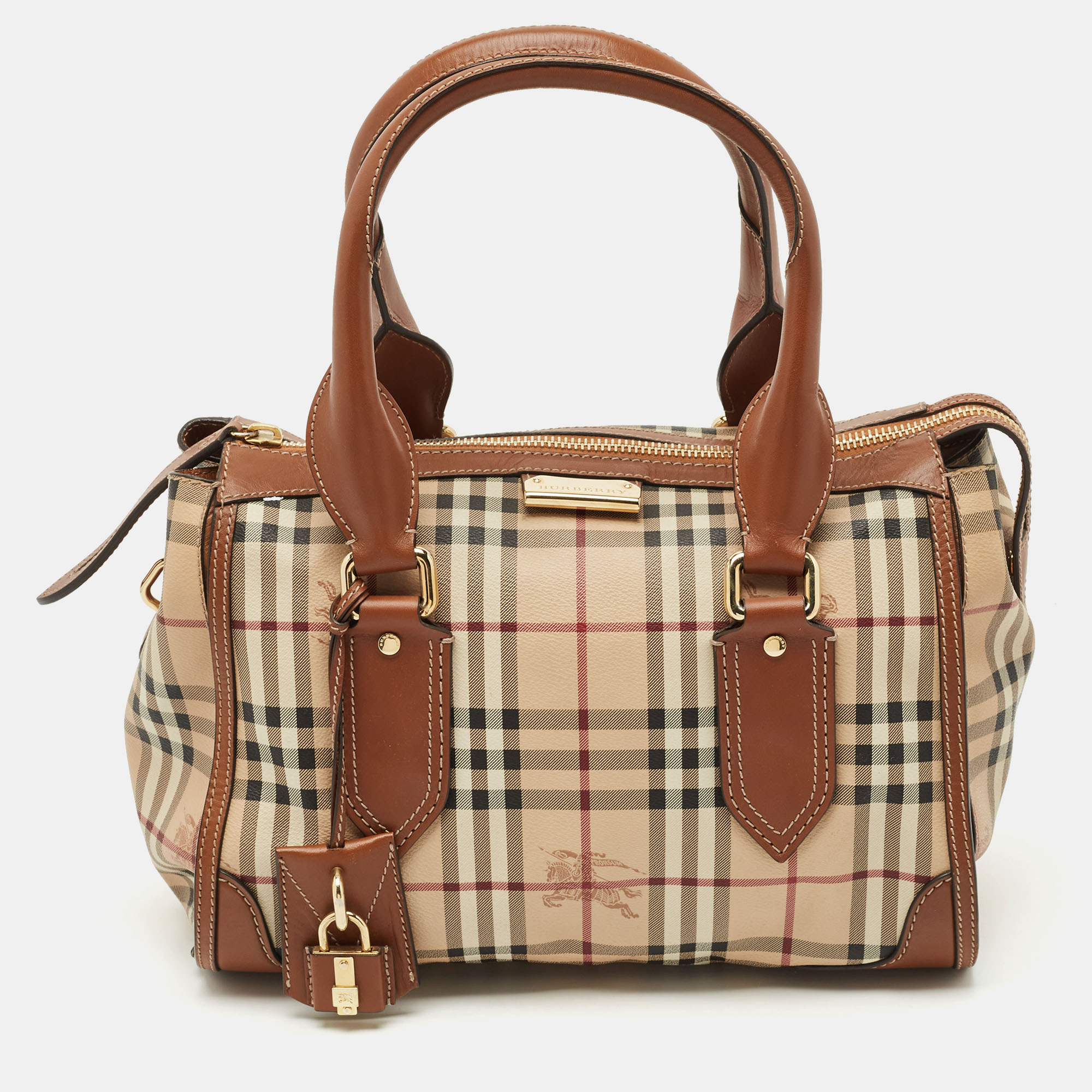 

Burberry Brown/Beige Haymarket Coated Canvas and Leather Satchel
