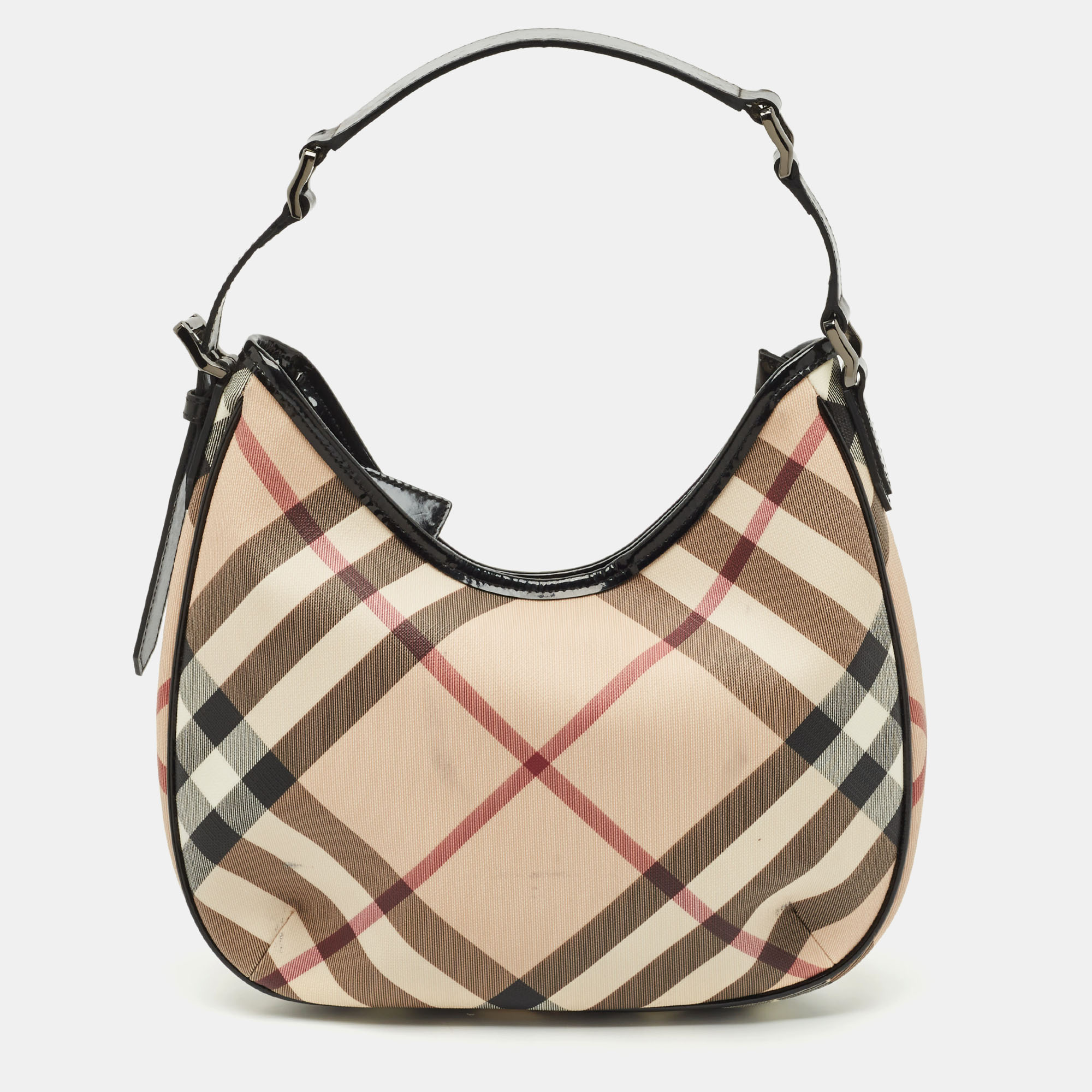 

Burberry Black/ Nova Check PVC and Patent Leather Small Barton Hobo