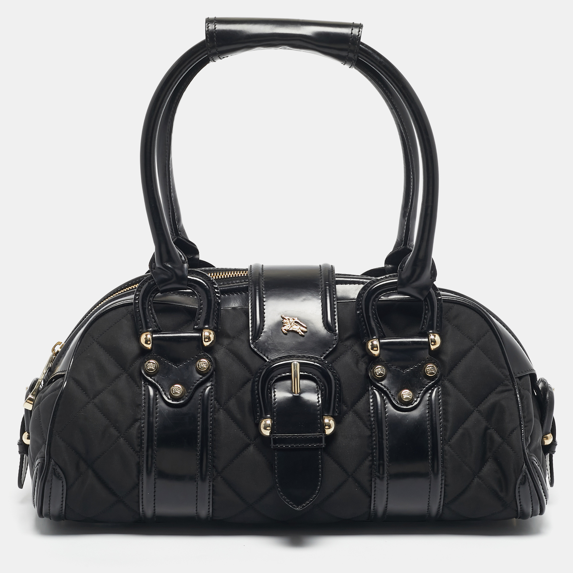 

Burberry Black Quilted Nylon and Patent Leather Manor Satchel