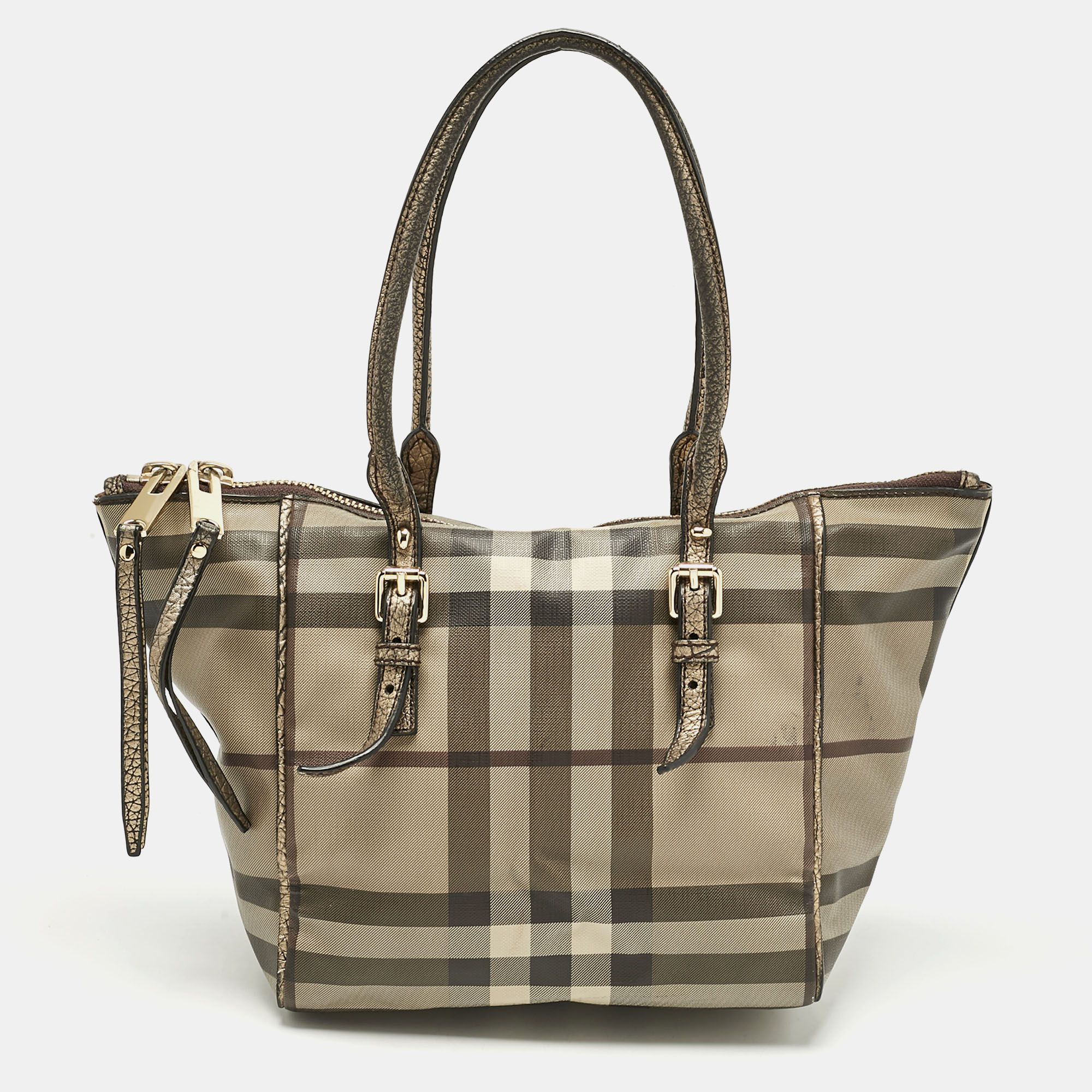 

Burberry Metallic/Smoked Check PVC Salisbury Tote, Brown