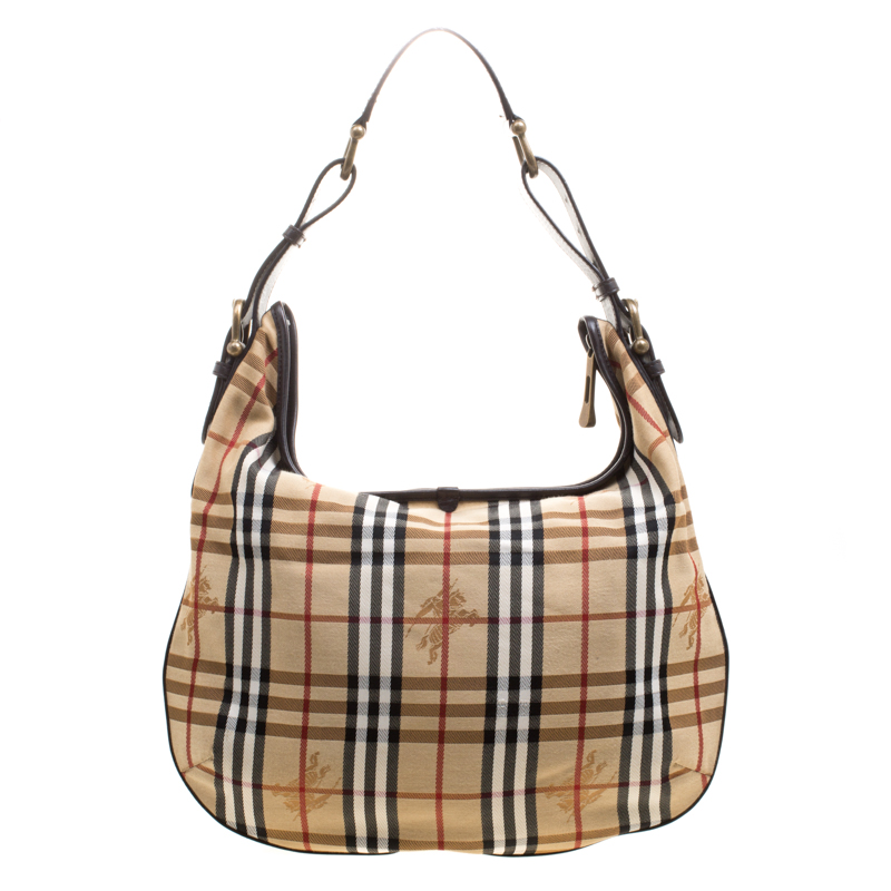 Burberry Brown Haymarket Check Fabric Hobo