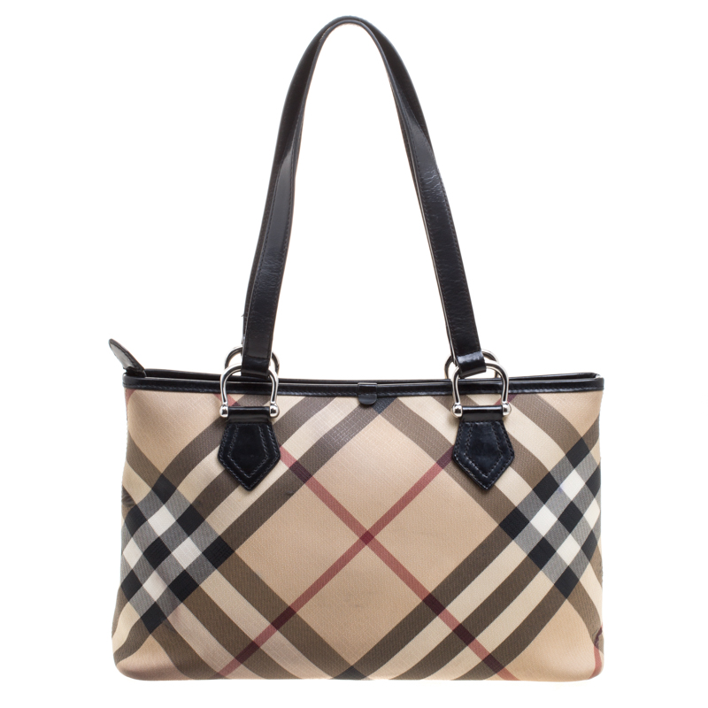 Pre Owned حقيبة يد بربري ريغنت PVC كاروهات نوفا سوداء