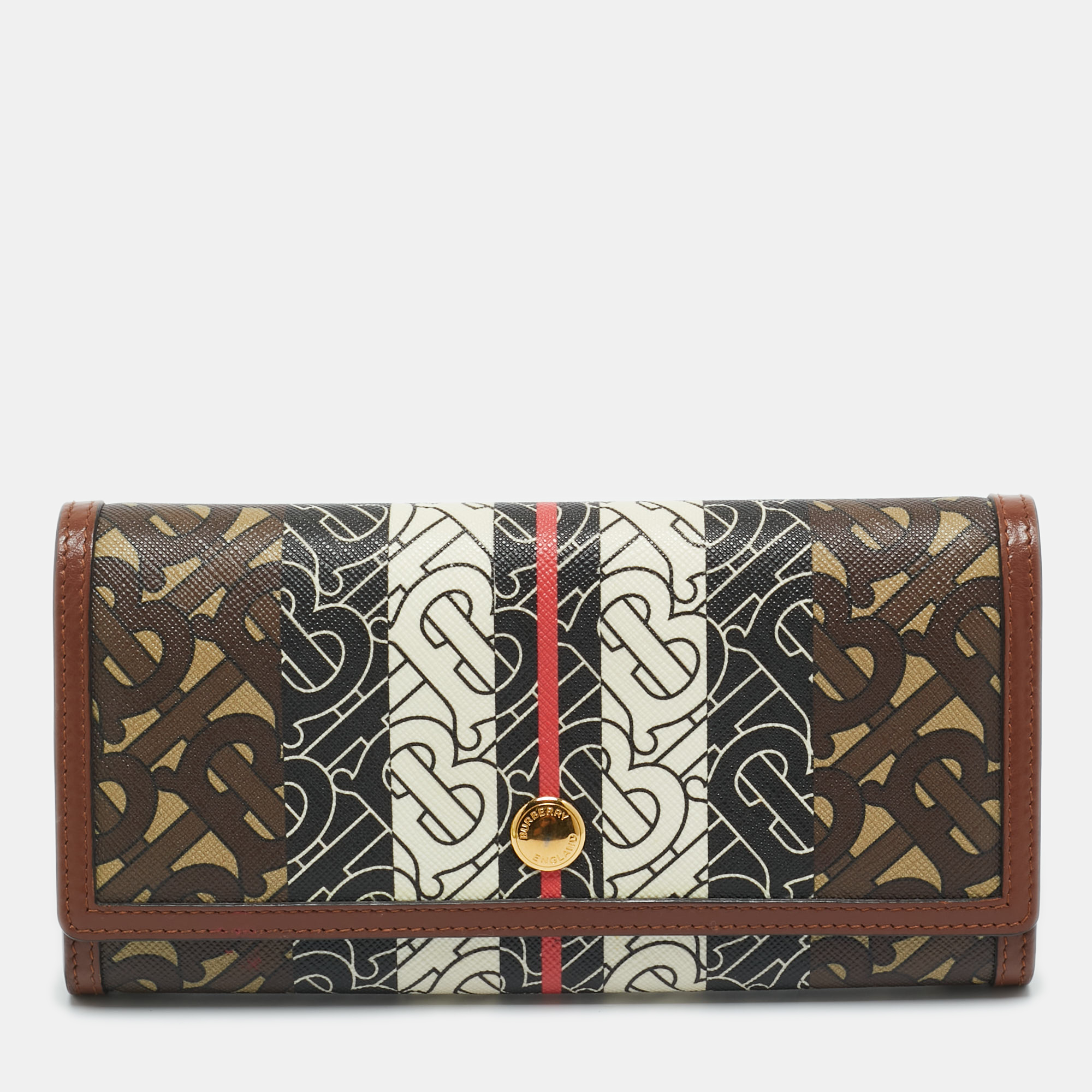 Pre-owned Burberry Brown Tb Monogram Coated Canvas And Leather Continetal Wallet