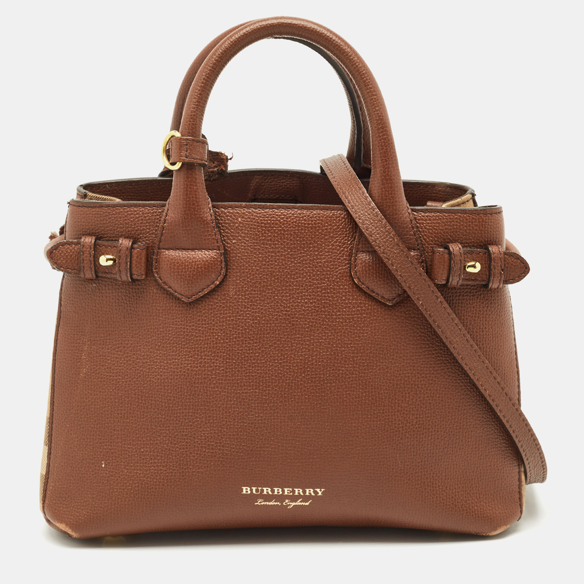 

Burberry Brown/Beige House Check Fabric and Leather  Banner Tote
