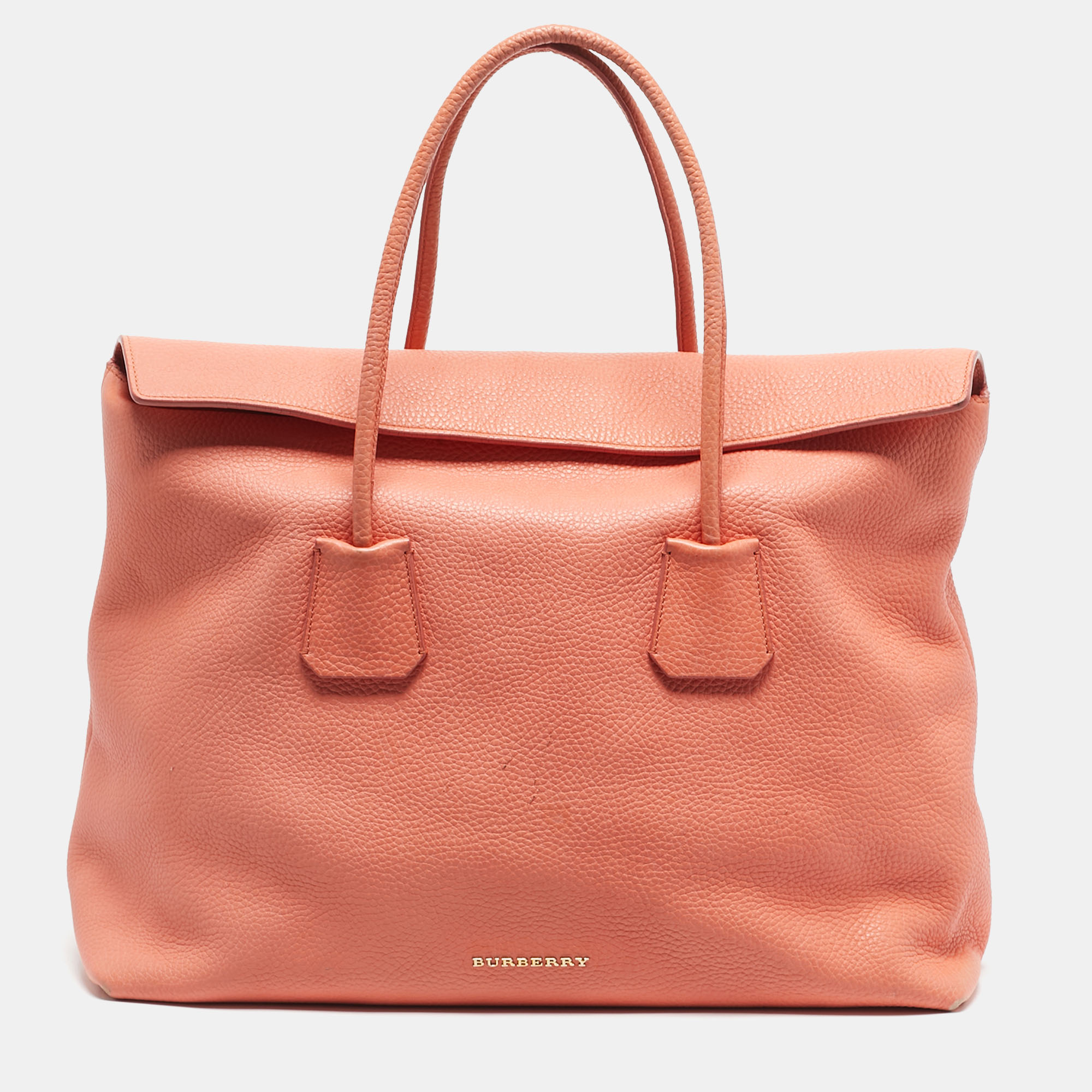 

Burberry Peach Grained Leather Baynard Tote, Orange