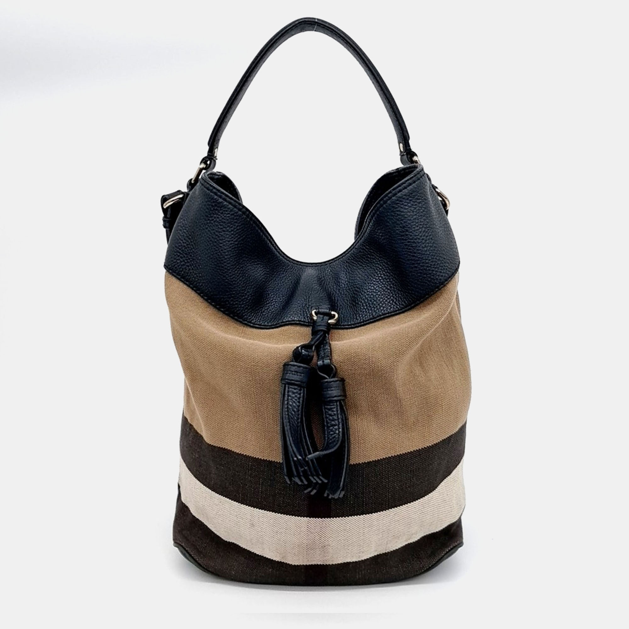 

Burberry Beige Black Fabric Tassel Susanna Hobo Bag