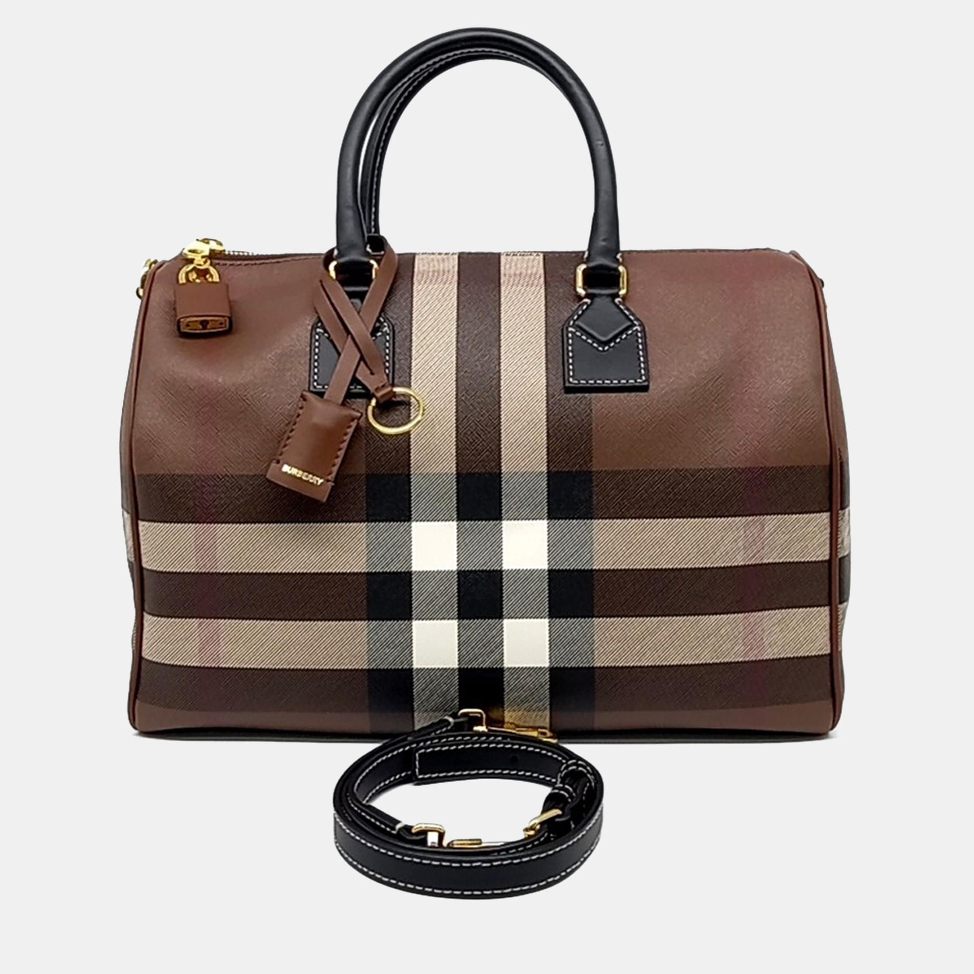 

Burberry Brown Leather Check Bowling Bag