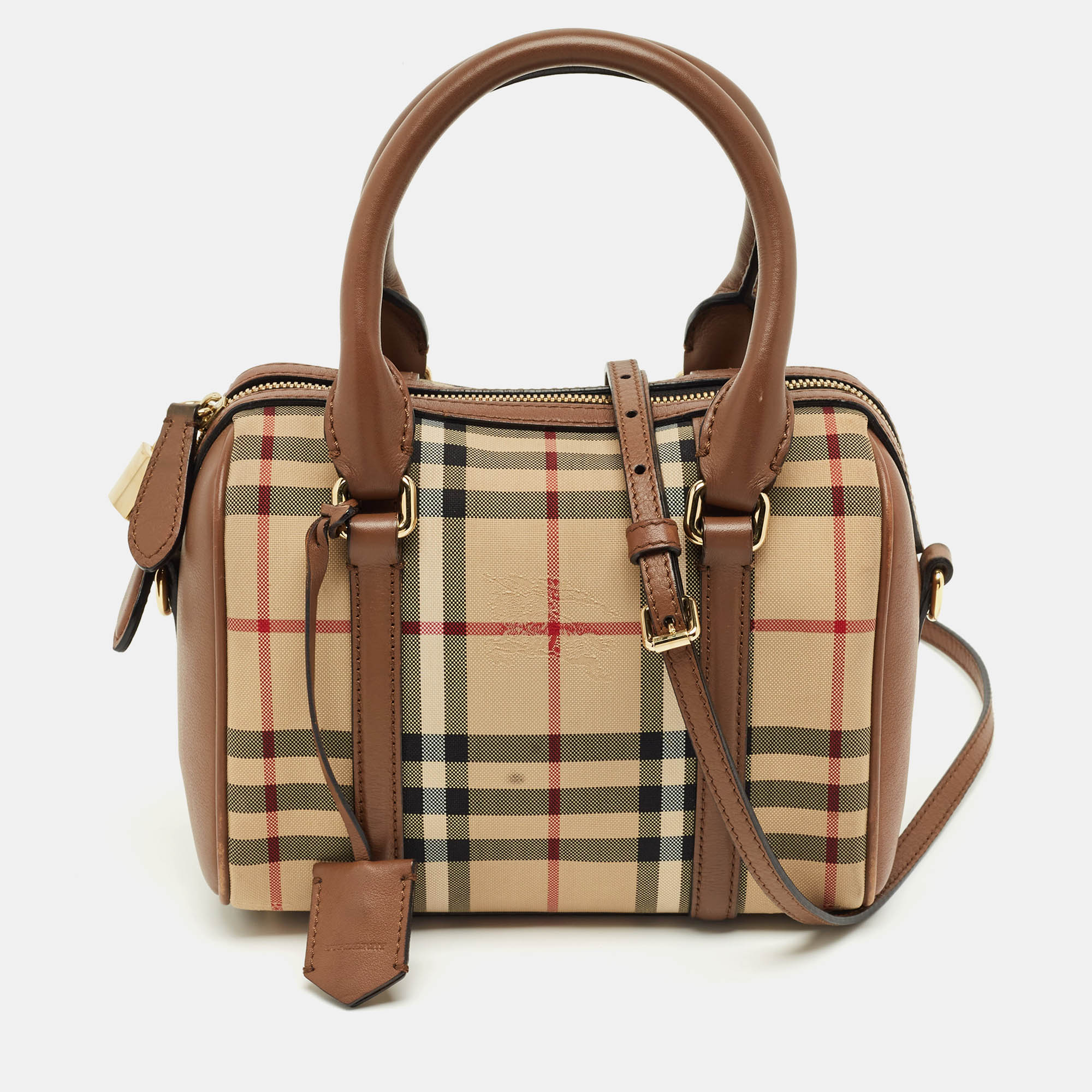 

Burberry Beige/Brown Haymarket Fabric and Leather Mini Bowler Bag