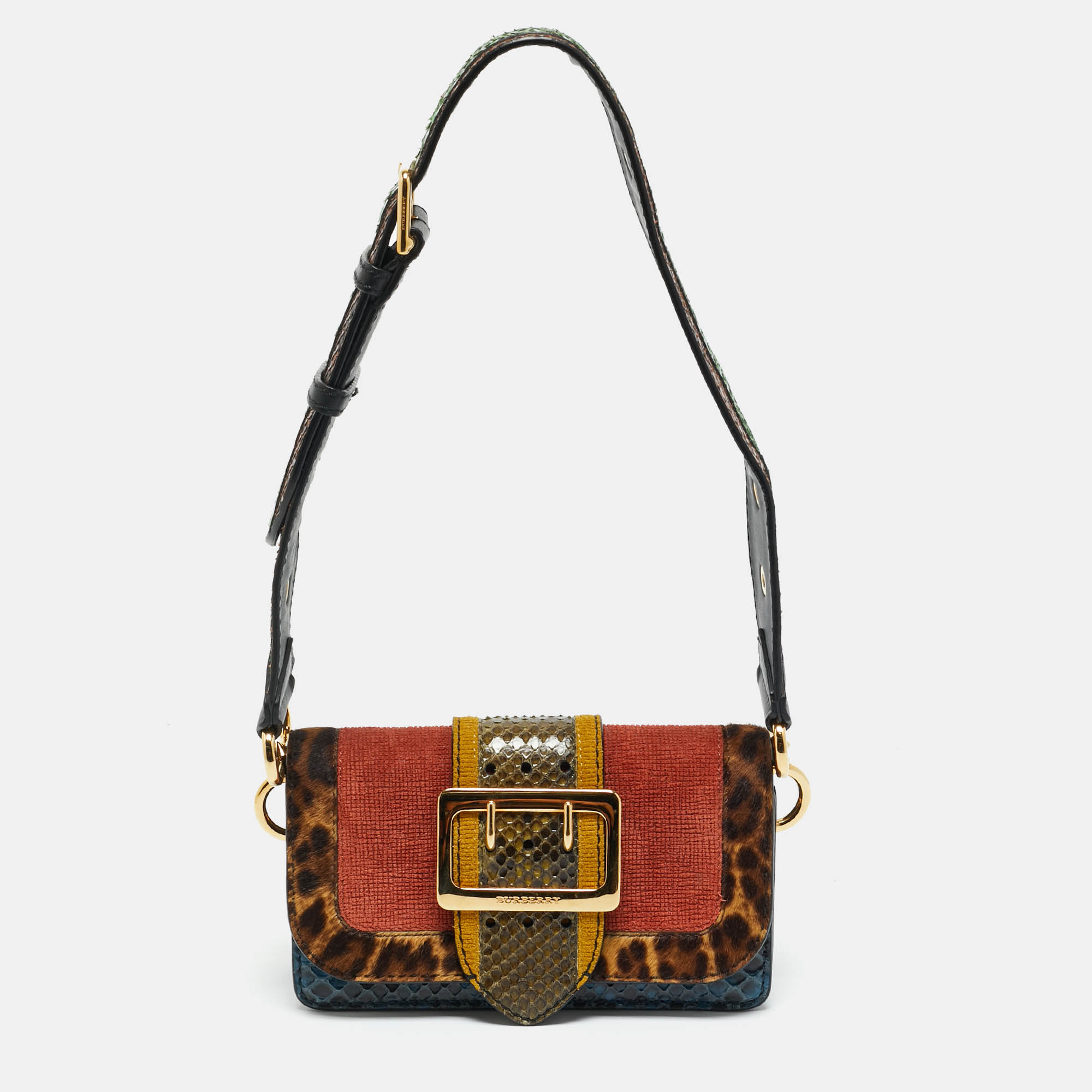 

Burberry Multicolor Leopard Pint Calfhair, Suede and Python Buckle Crossbody Bag