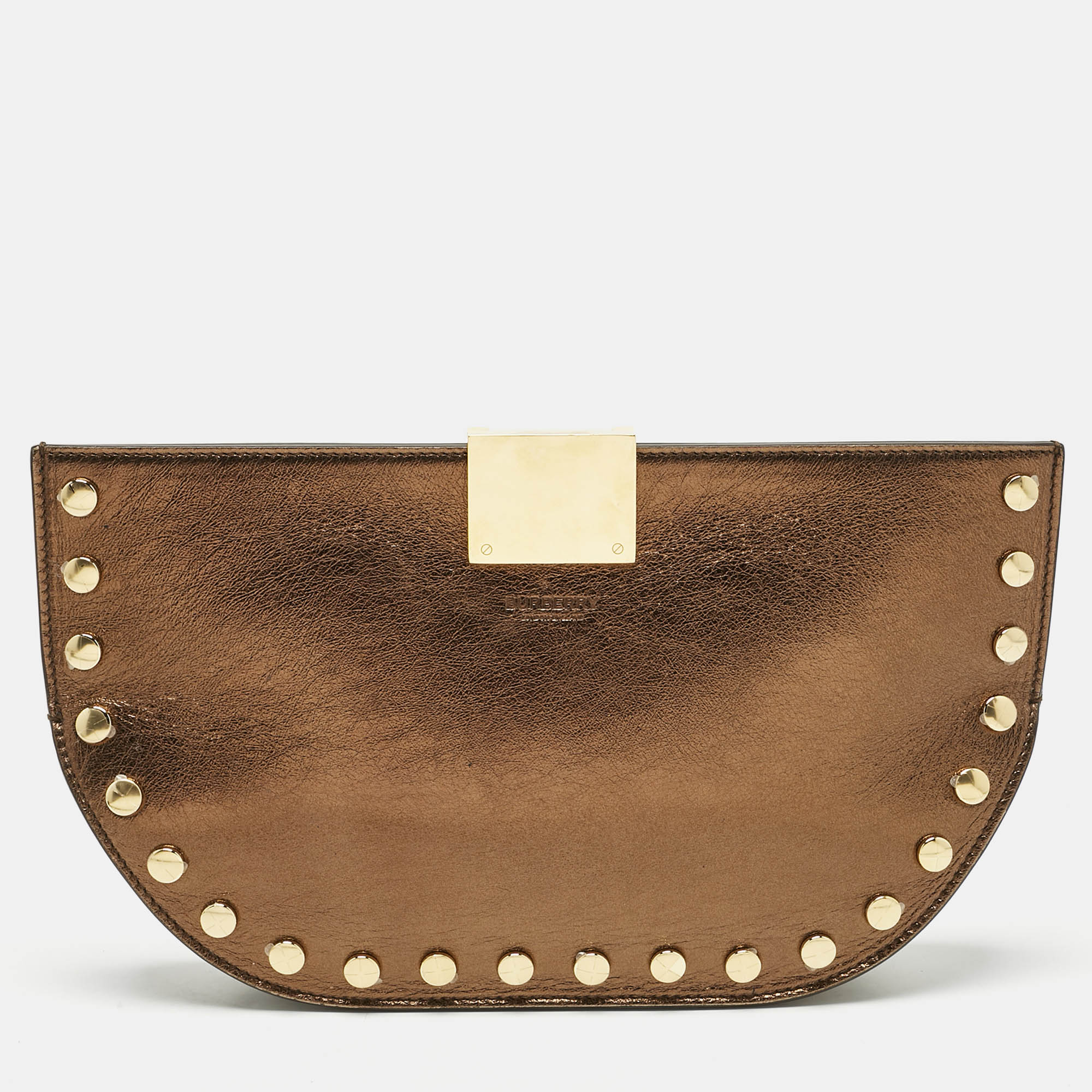 

Burberry Bronze Leather Studded Olympia Clutch, Brown