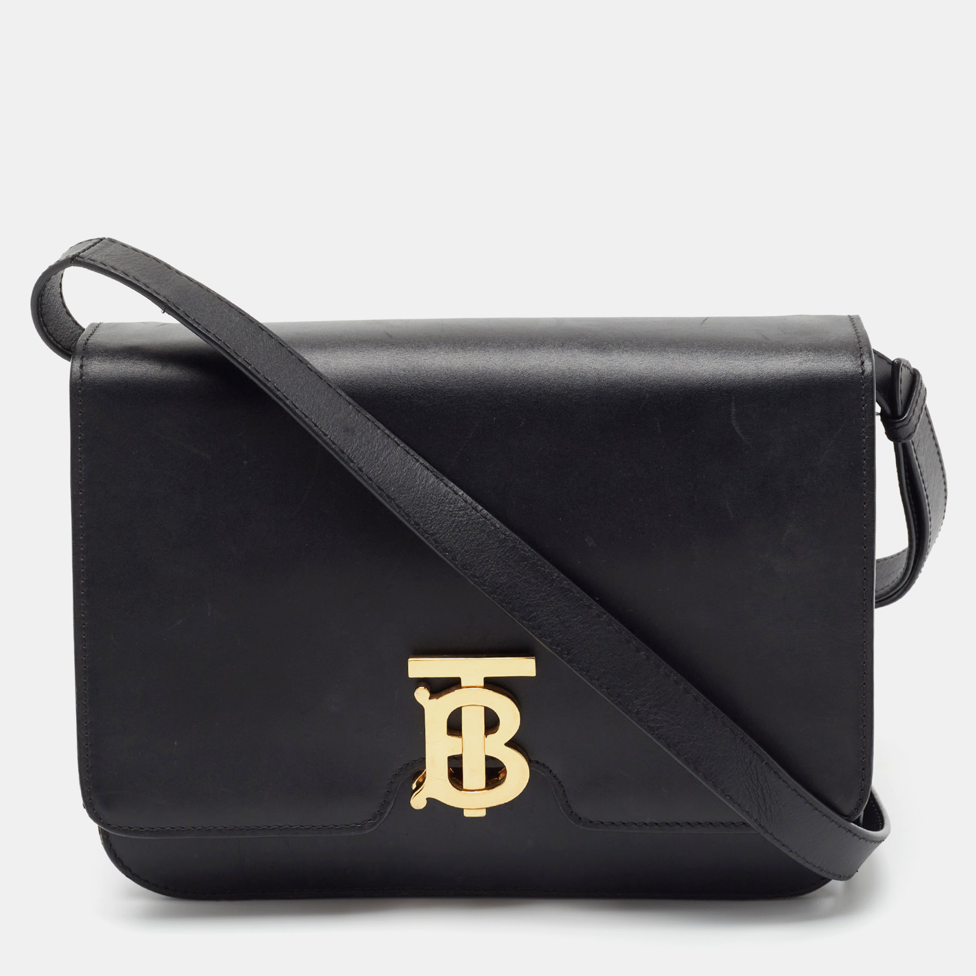 Pre-owned Burberry Black Leather Medium Tb Shoulder Bag