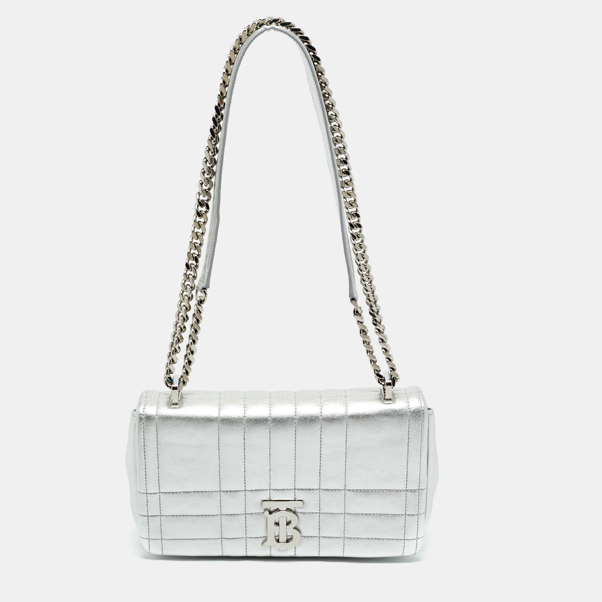 Pre-owned Burberry Silver Quilted Leather Small Lola Shoulder Bag
