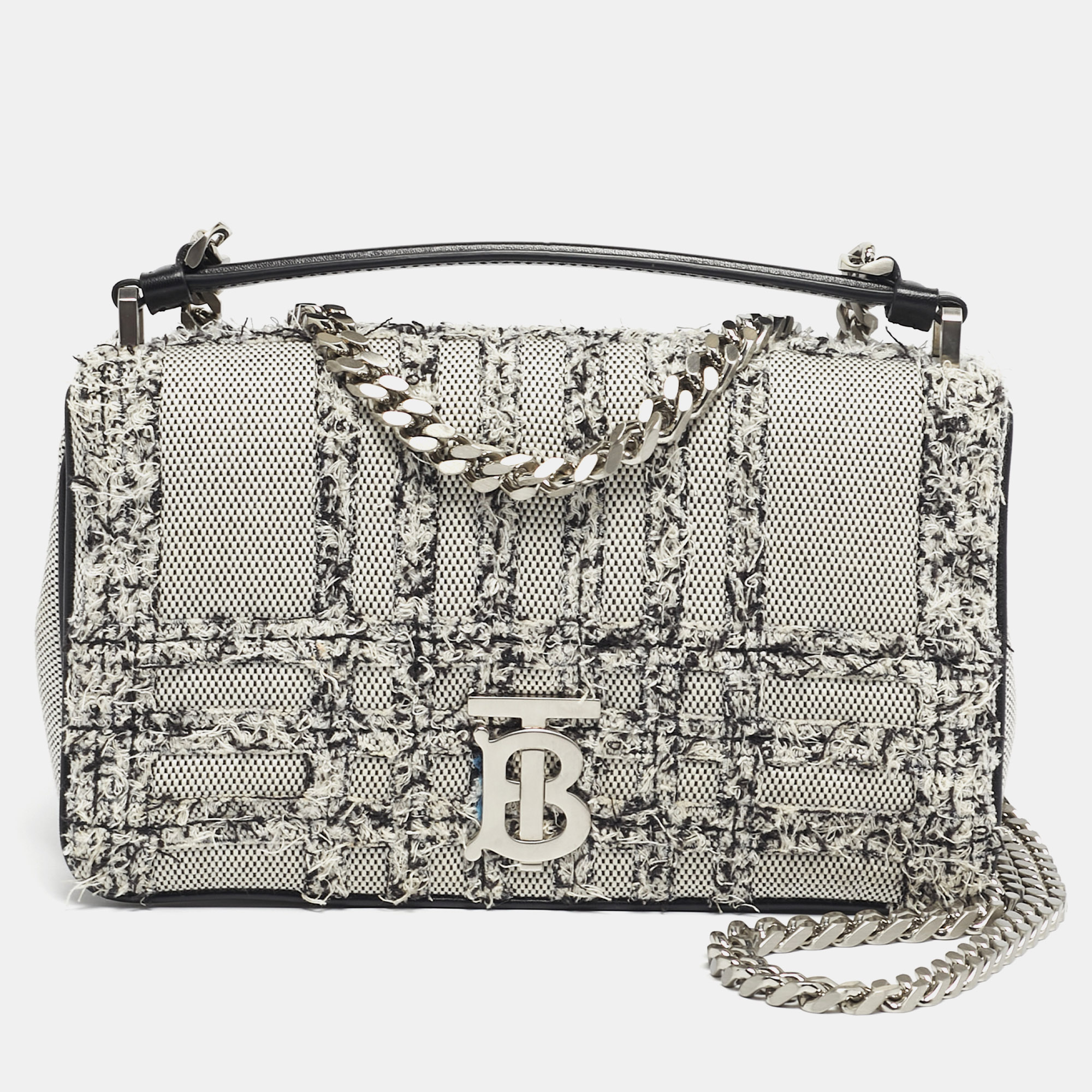 

Burberry White/Black Needle Punch Check Canvas Small Lola Shoulder Bag