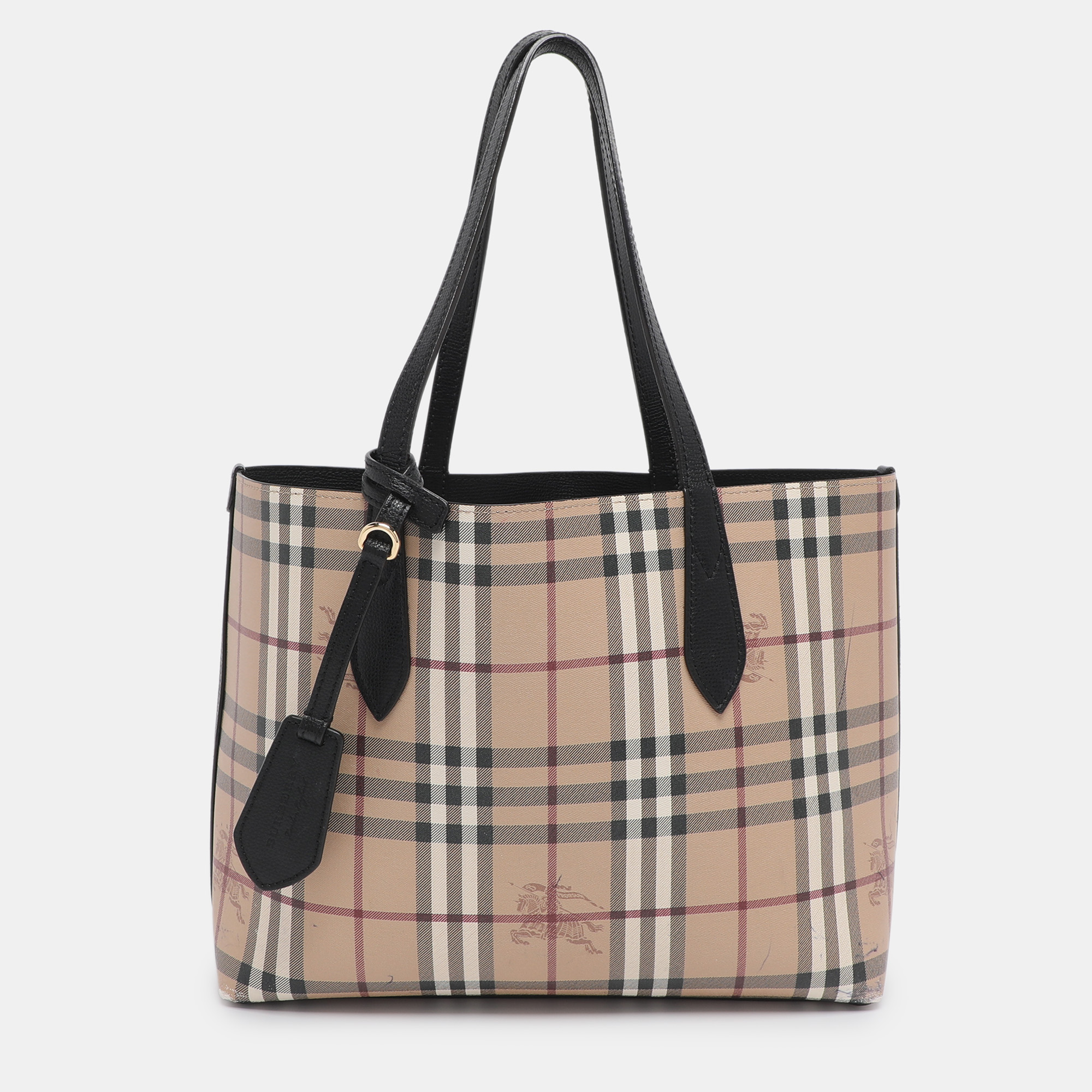 

Burberry Beige/Black Haymarket Check PVC and Leather Lavenby Reversible Tote