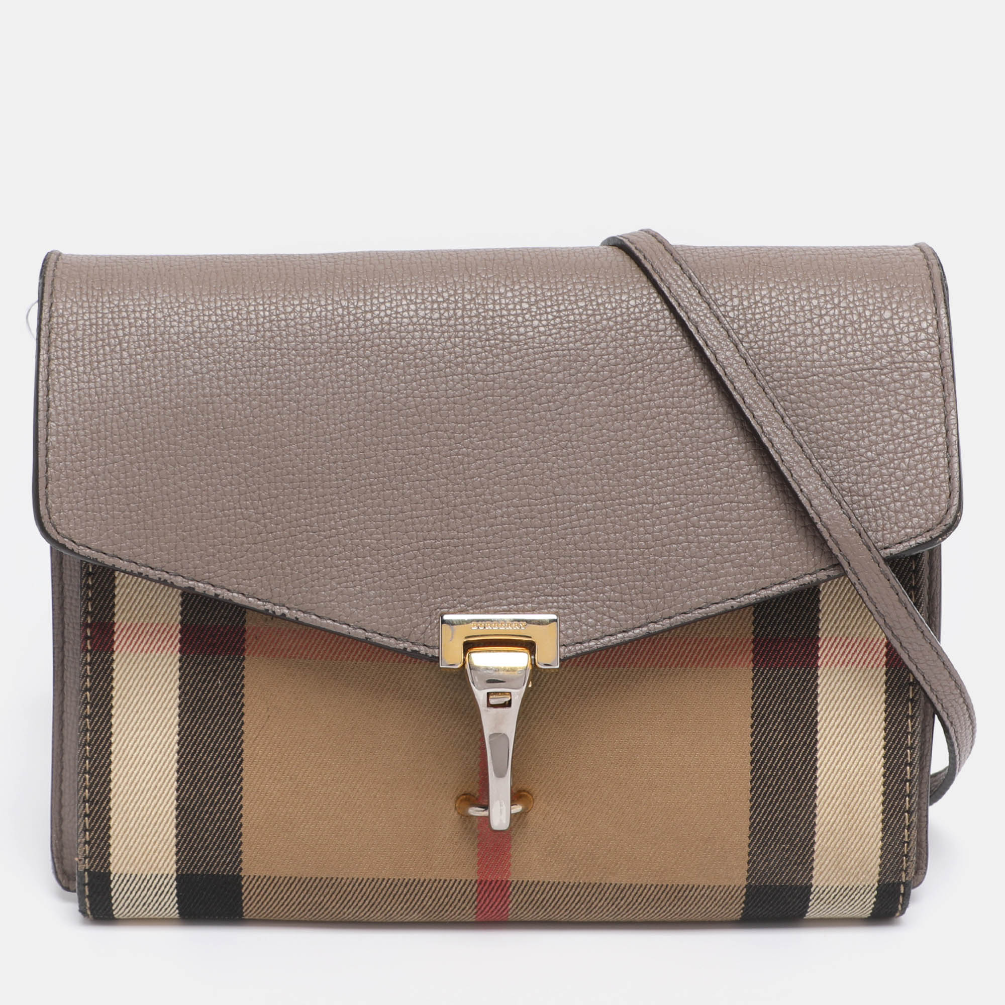 

Burberry Taupe House Check Canvas and Leather Small Macken Crossbody Bag, Grey