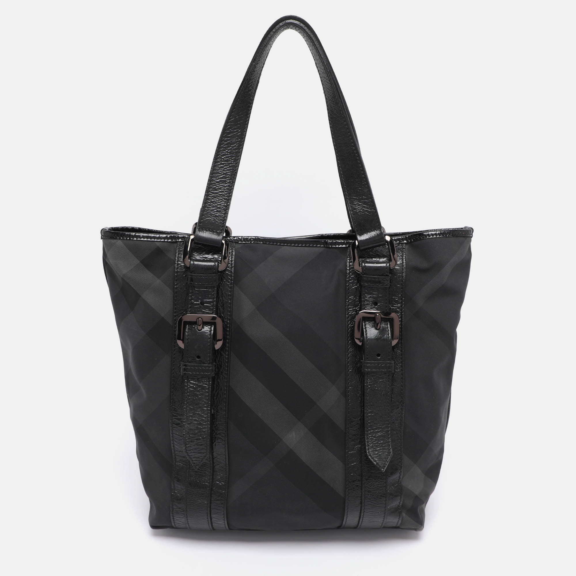 

Burberry Black Nova Check Nylon And Patent Leather Small Lowry Tote