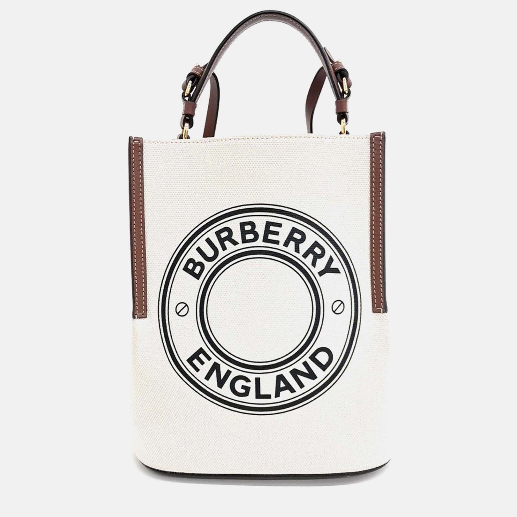 

Burberry Brown Cream Fabric Canvas Peggy Bucket Bag