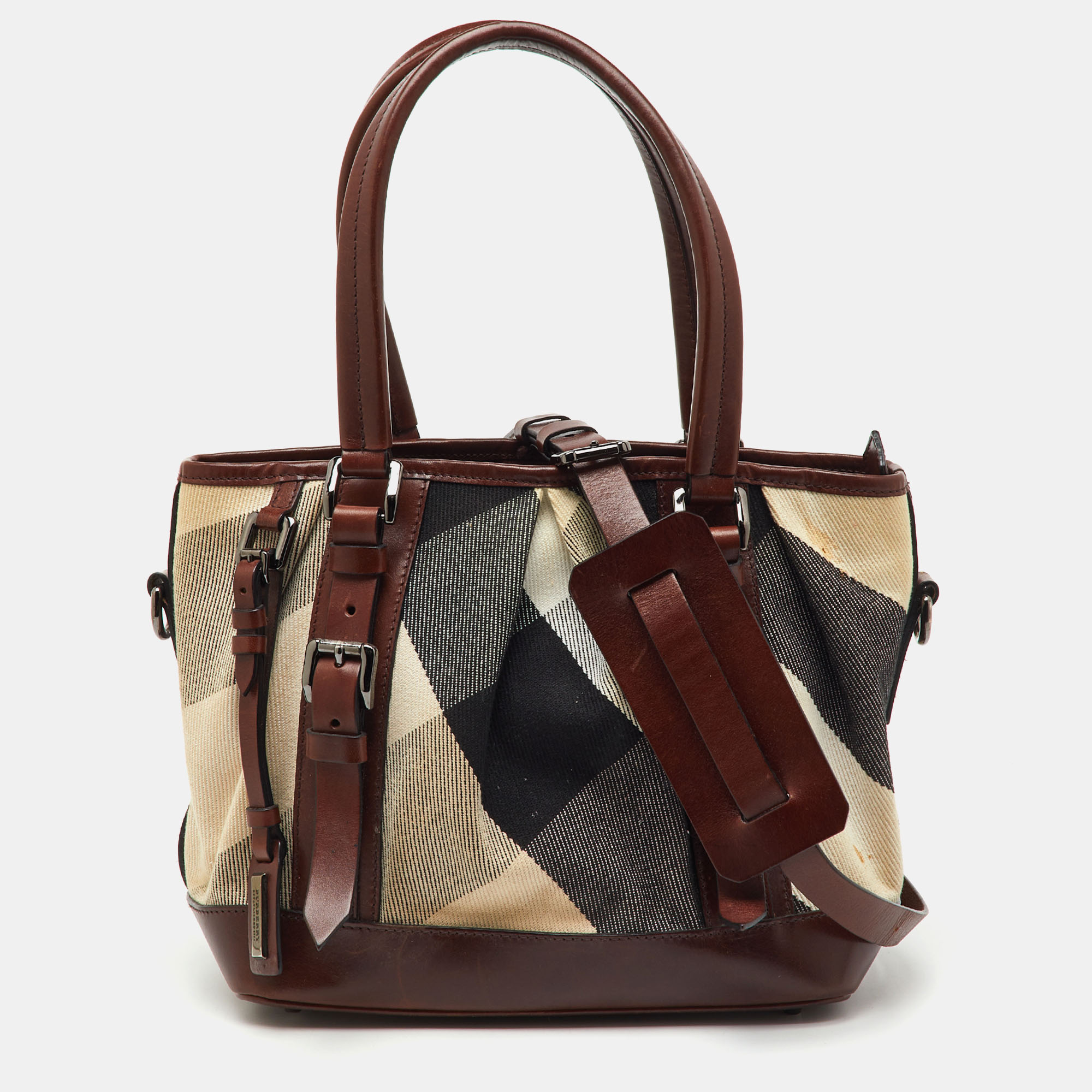 

Burberry Beige/Brown Mega Nova Check Canvas and Leather Lowry Tote