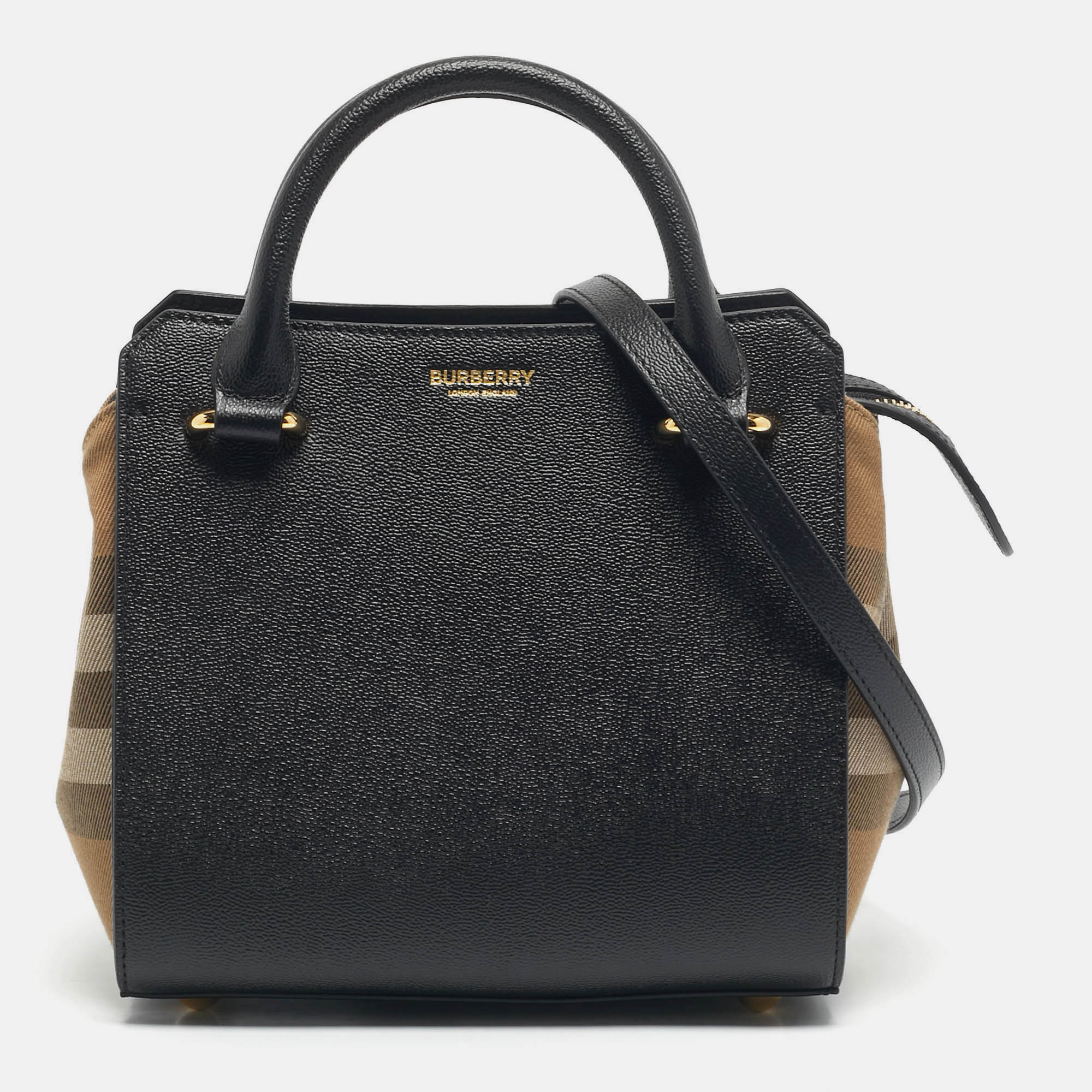 

Burberry Black/Beige House Check Canvas and Leather Mini Banwell Tote