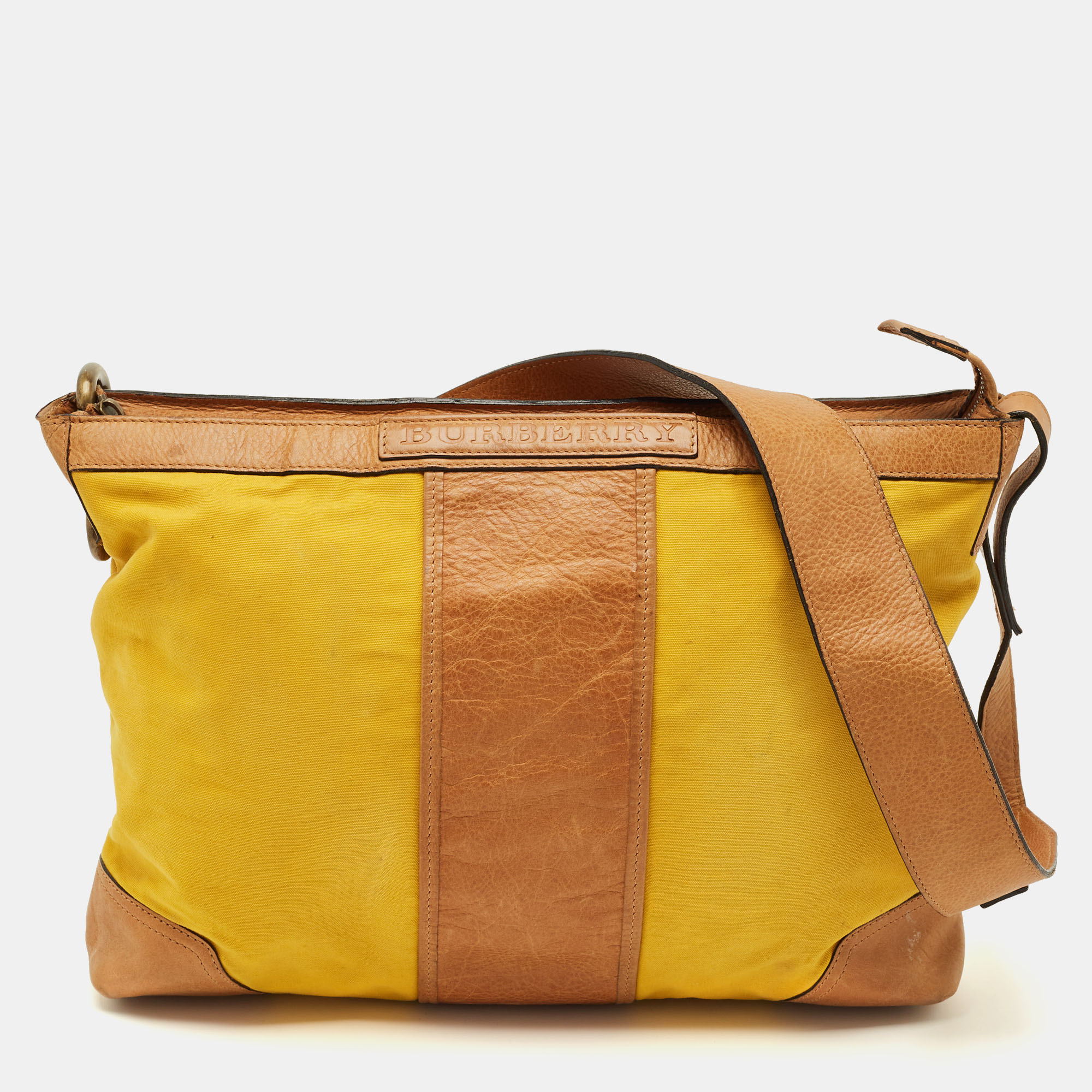 

Burberry Yellow/Brown Canvas and Leather Shoulder Bag