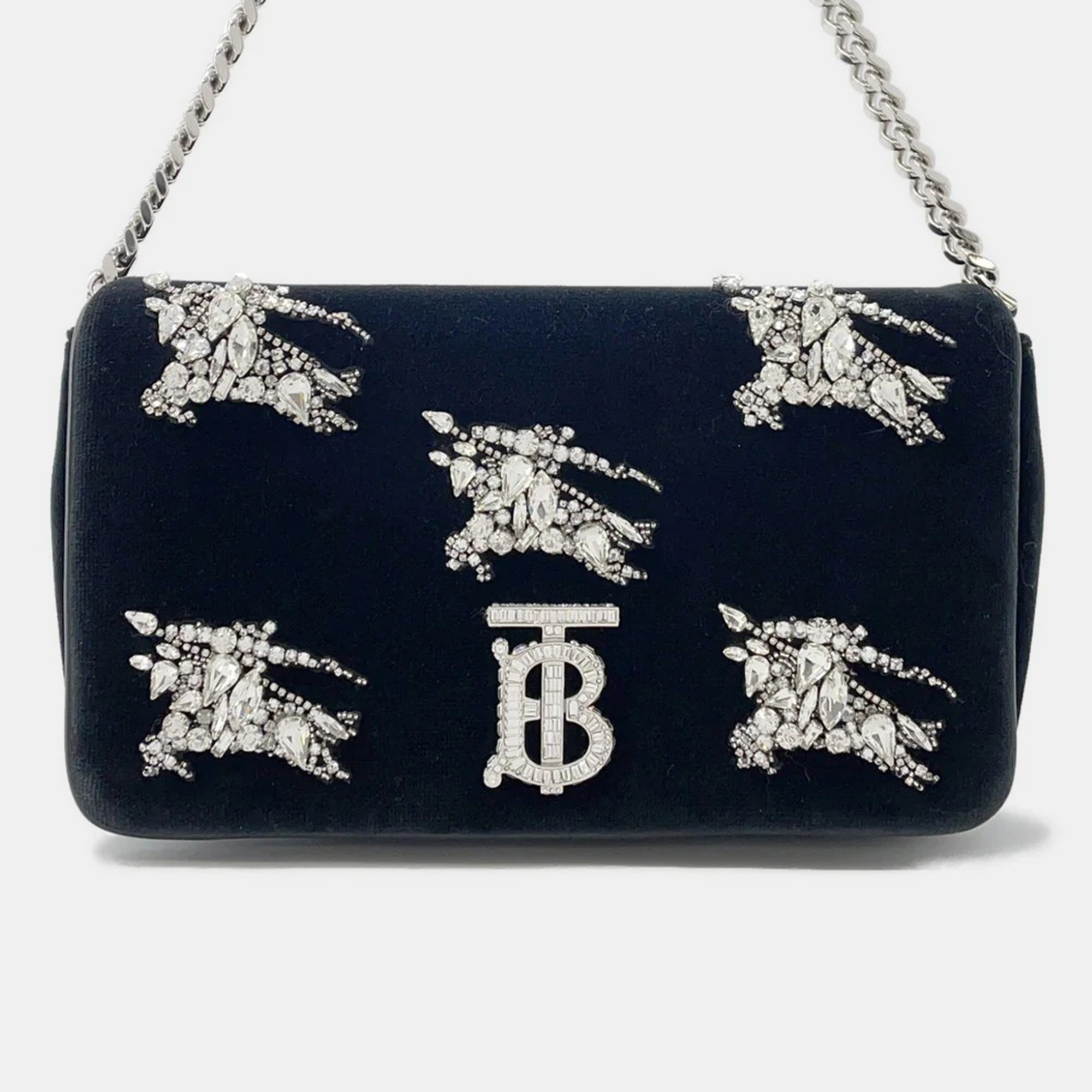 

Burberry Lola Bag TB Logo Crystal Bag Black Velvet Rhinestone