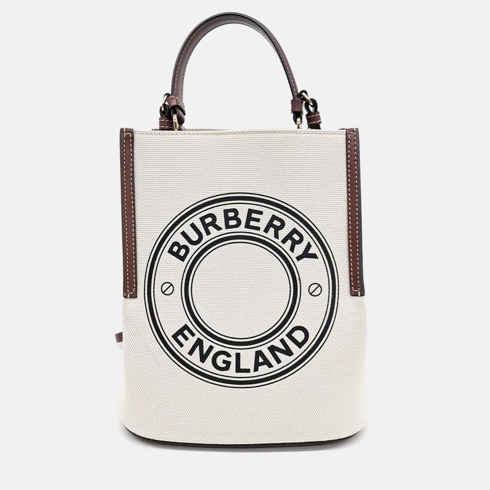 Pre-owned Burberry Beige Canvas Canvas Peggy Bucket Bag In Sand